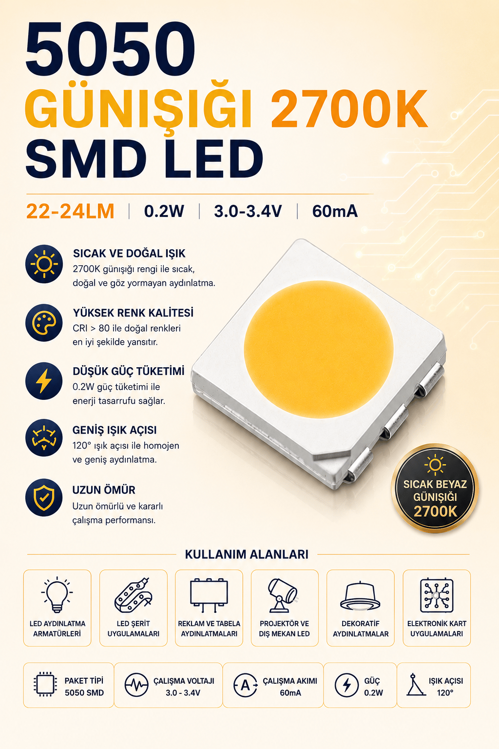 5050 GÜNIŞIĞI 2700K SMD LED 