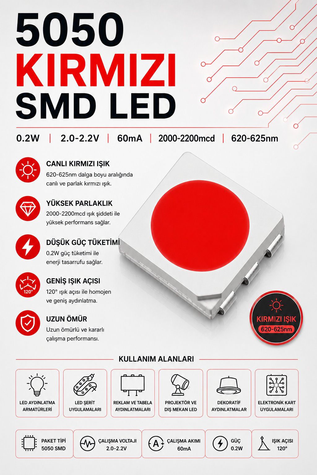 5050 KIRMIZI SMD LED 