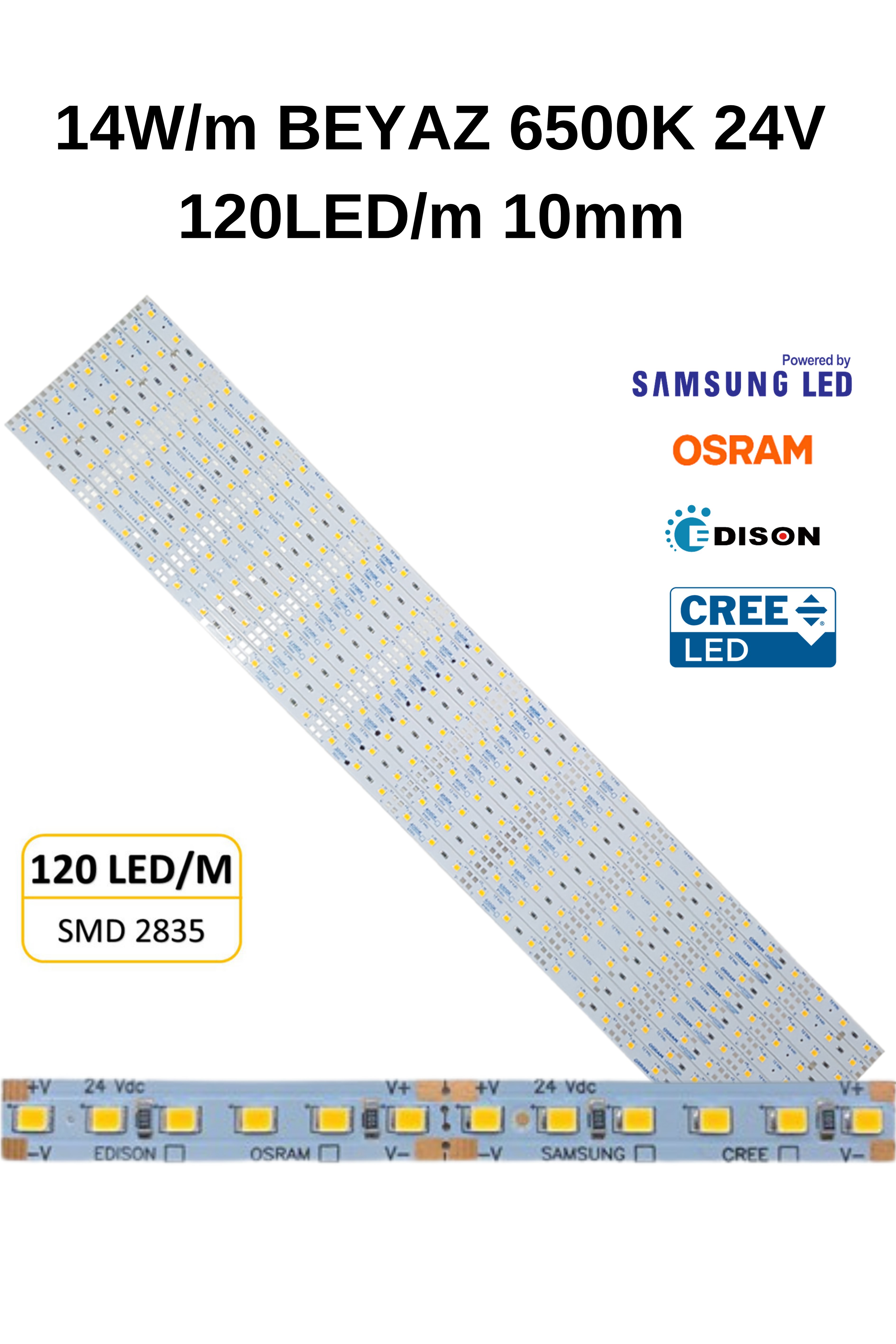 6500K BEYAZ DİZGİ LED 24V 120LED/M 14W 10MM