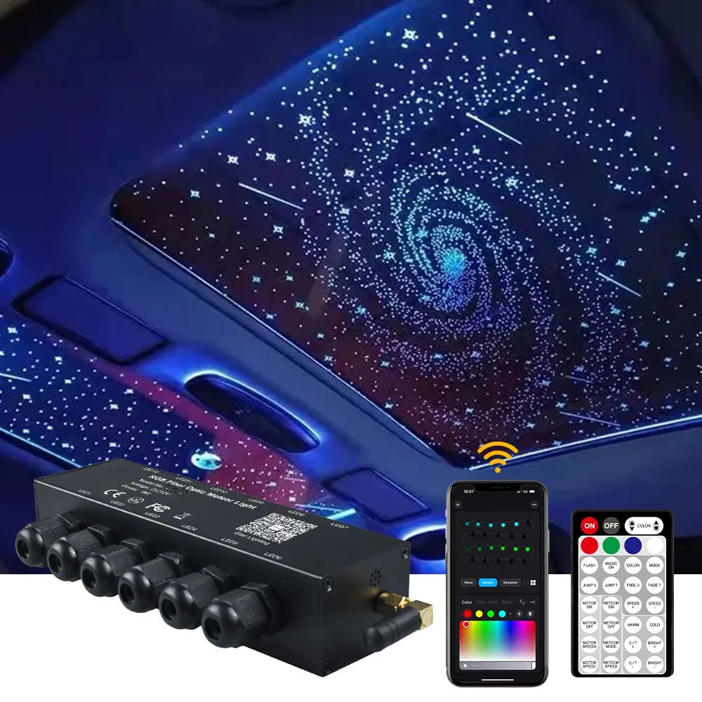 9W 12 LED RGB Işık Fiber Optik Meteor Tavan Yıldız Kayar Modülü / App Kontrollü