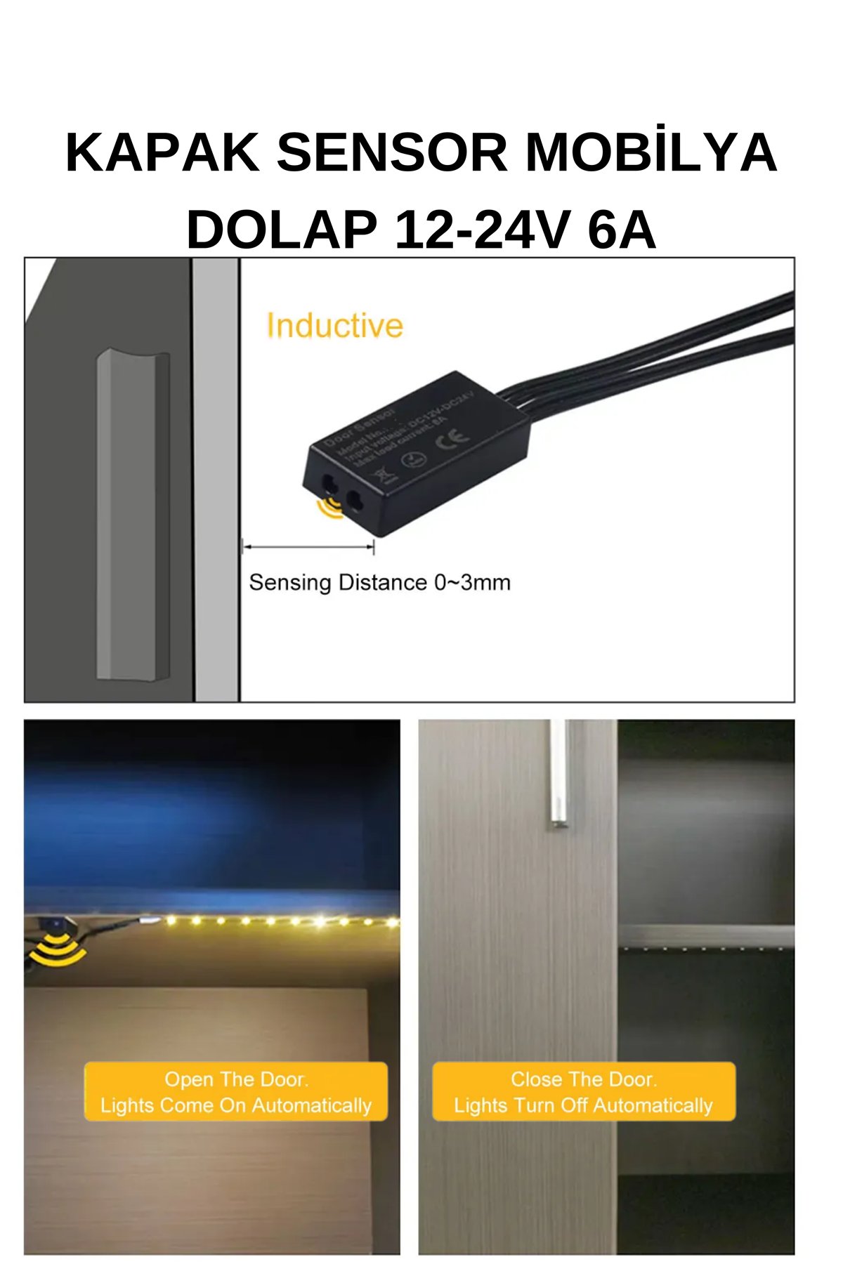 KAPAK SENSOR MOBİLYA DOLAP YÜZEY MONTAJ 12-24V 6A