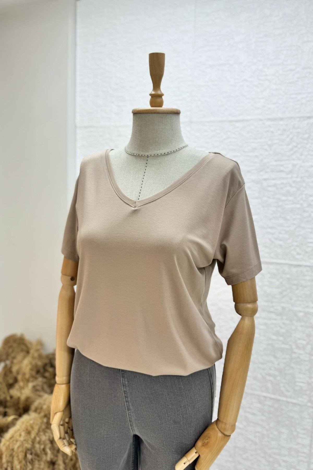 Bebe Marka V Yaka Modal Kumaş Basic T-shirt 29113