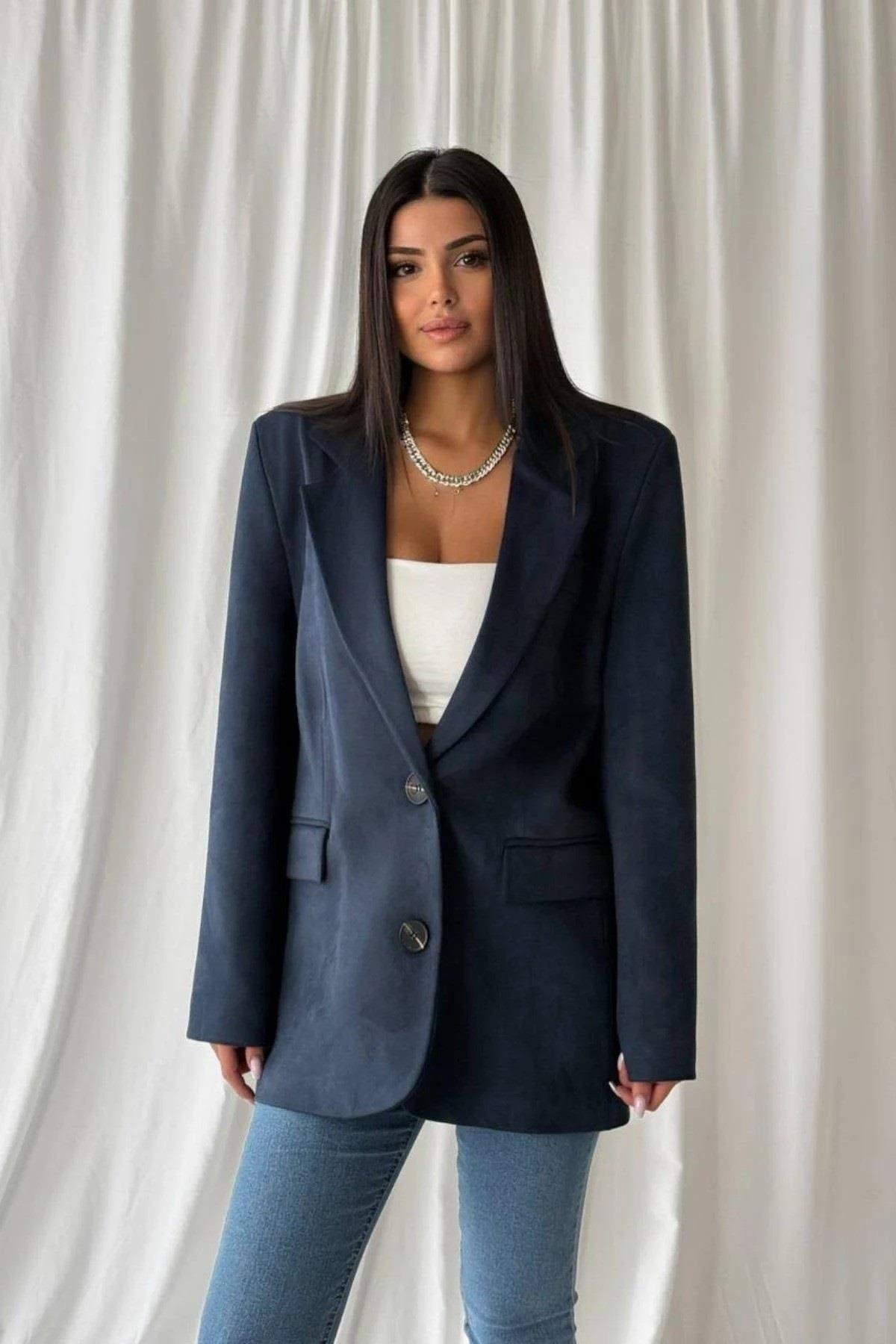 Premium Kalite Süet Kumaş Oversize Blazer Ceket 500511