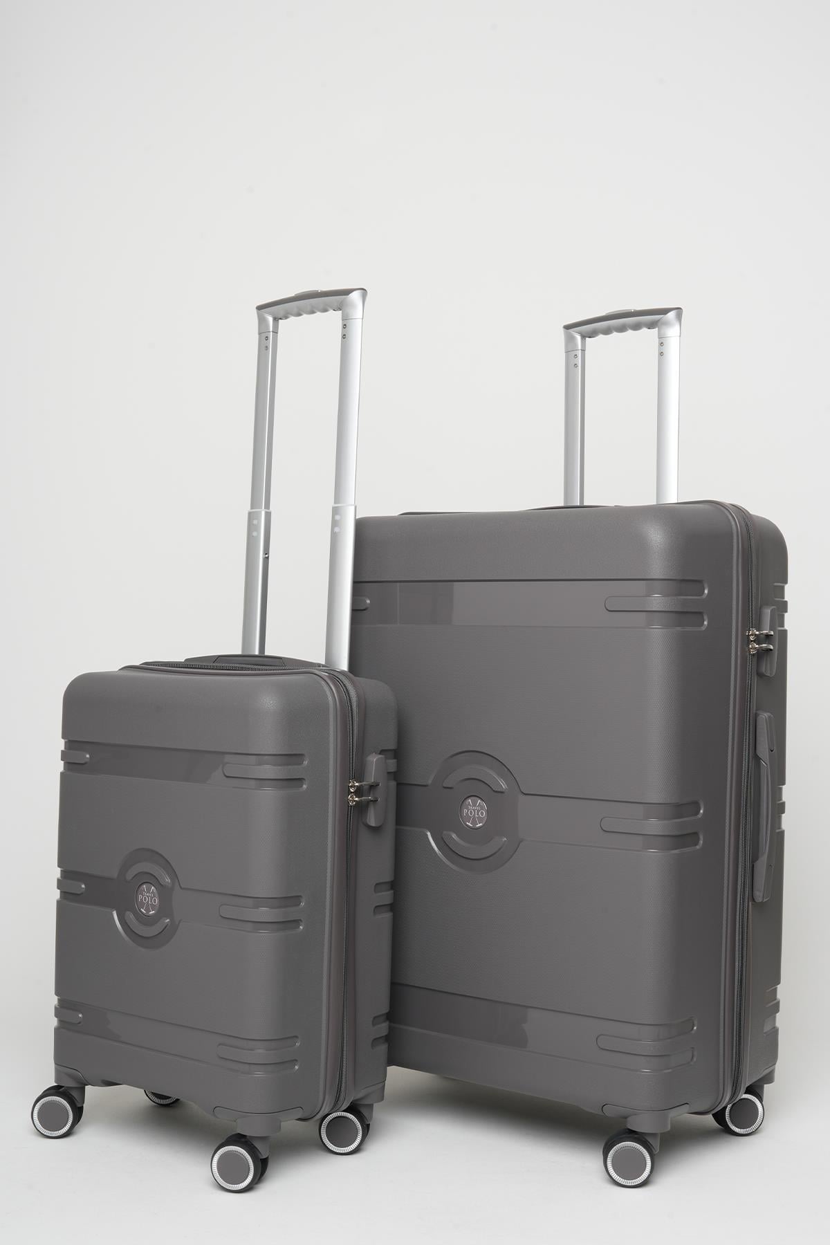 Travel Polo 2'li Valiz Seti (Küçük Büyük) Kırılmaz Füme 1015