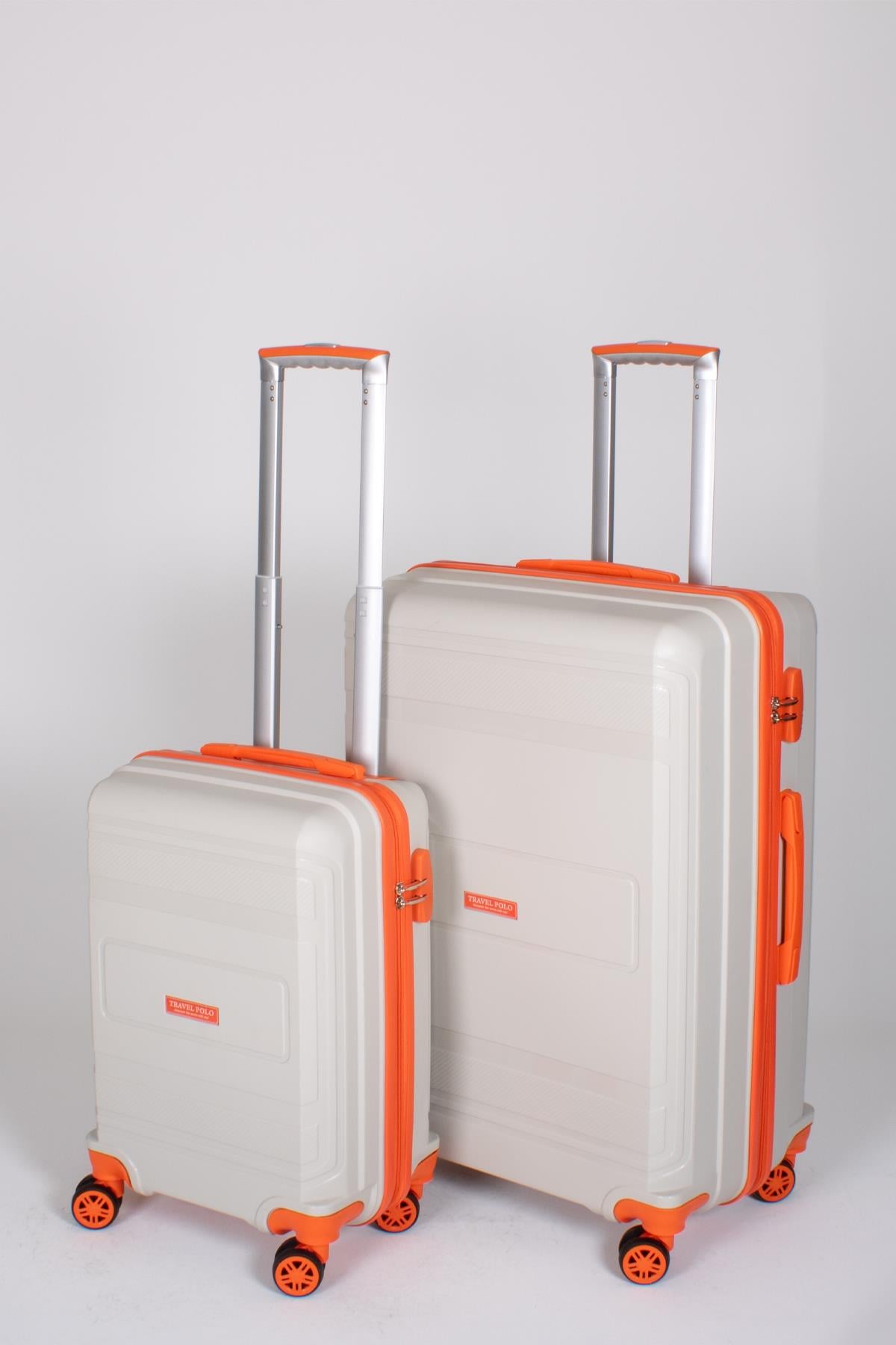 Travel Polo 2'li Valiz Seti (Küçük Büyük) Kırılmaz Krem Oranj Turuncu 1017