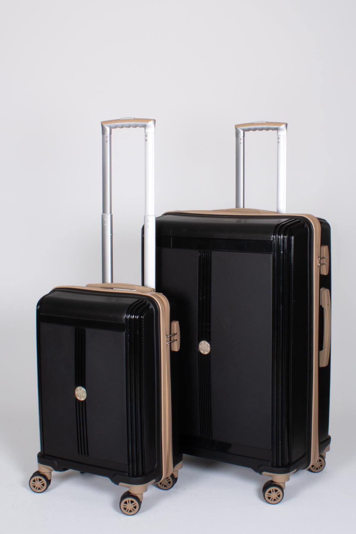 Travel Polo 2'li Valiz Seti (Küçük Büyük) Kırılmaz Siyah Gold 1018