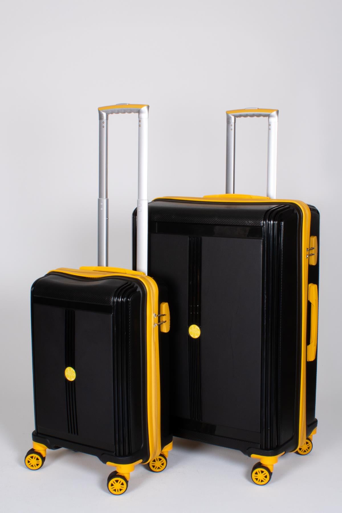 Travel Polo 2'li Valiz Seti (Küçük Büyük) Kırılmaz Siyah Sarı 1018