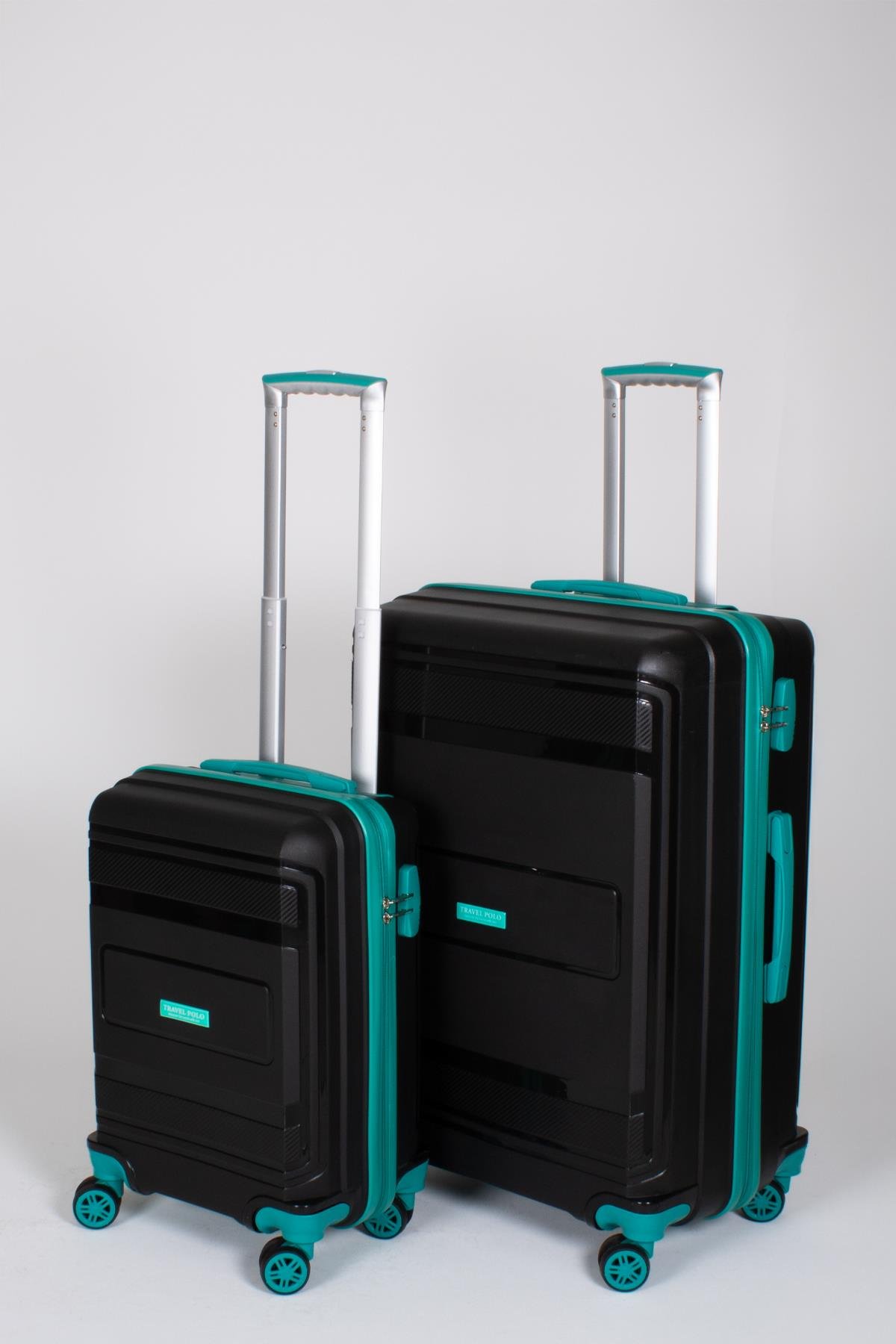 Travel Polo 2'li Valiz Seti (Küçük Büyük) Kırılmaz Siyah Cam Göbeği 1017
