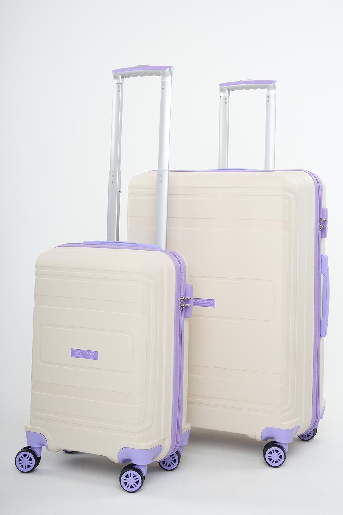 Travel Polo 2'li Valiz Seti (Küçük Büyük) Kırılmaz Krem Lila 1017