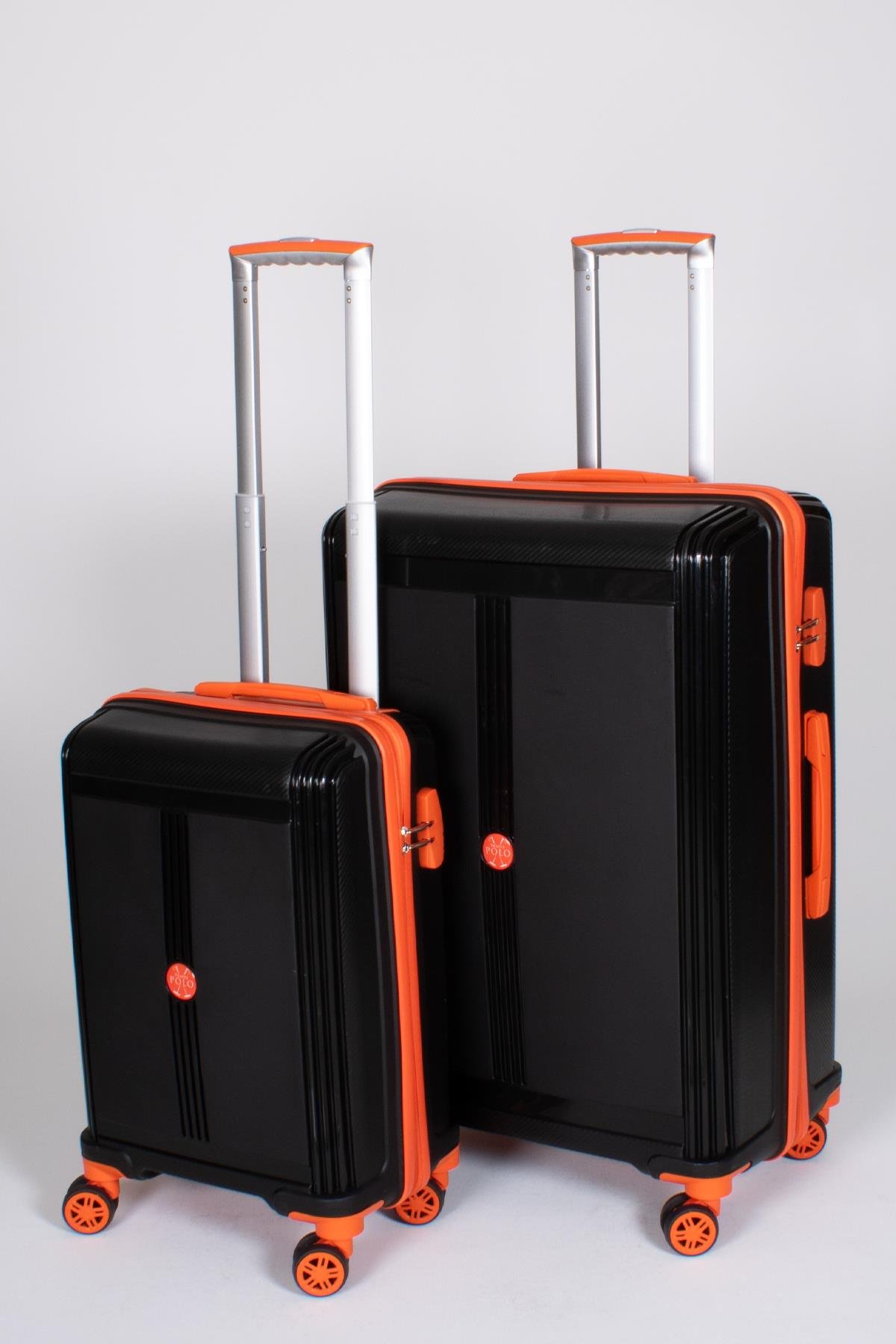 Travel Polo 2'li Valiz Seti (Küçük Büyük) Kırılmaz Siyah Oranj Turuncu 1018