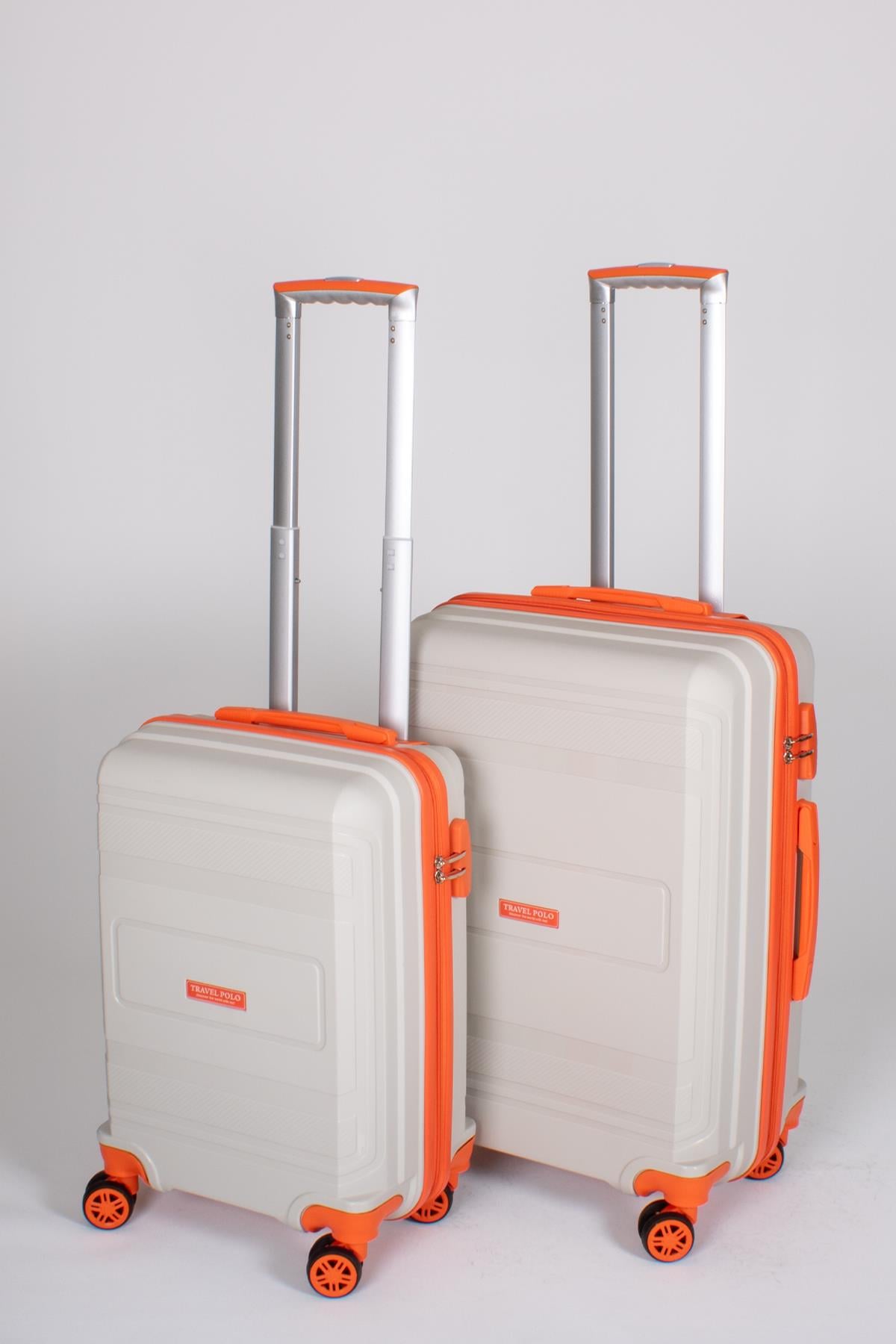 Travel Polo 2'li Valiz Seti (Küçük Orta) Kırılmaz Krem Oranj Turuncu 1017