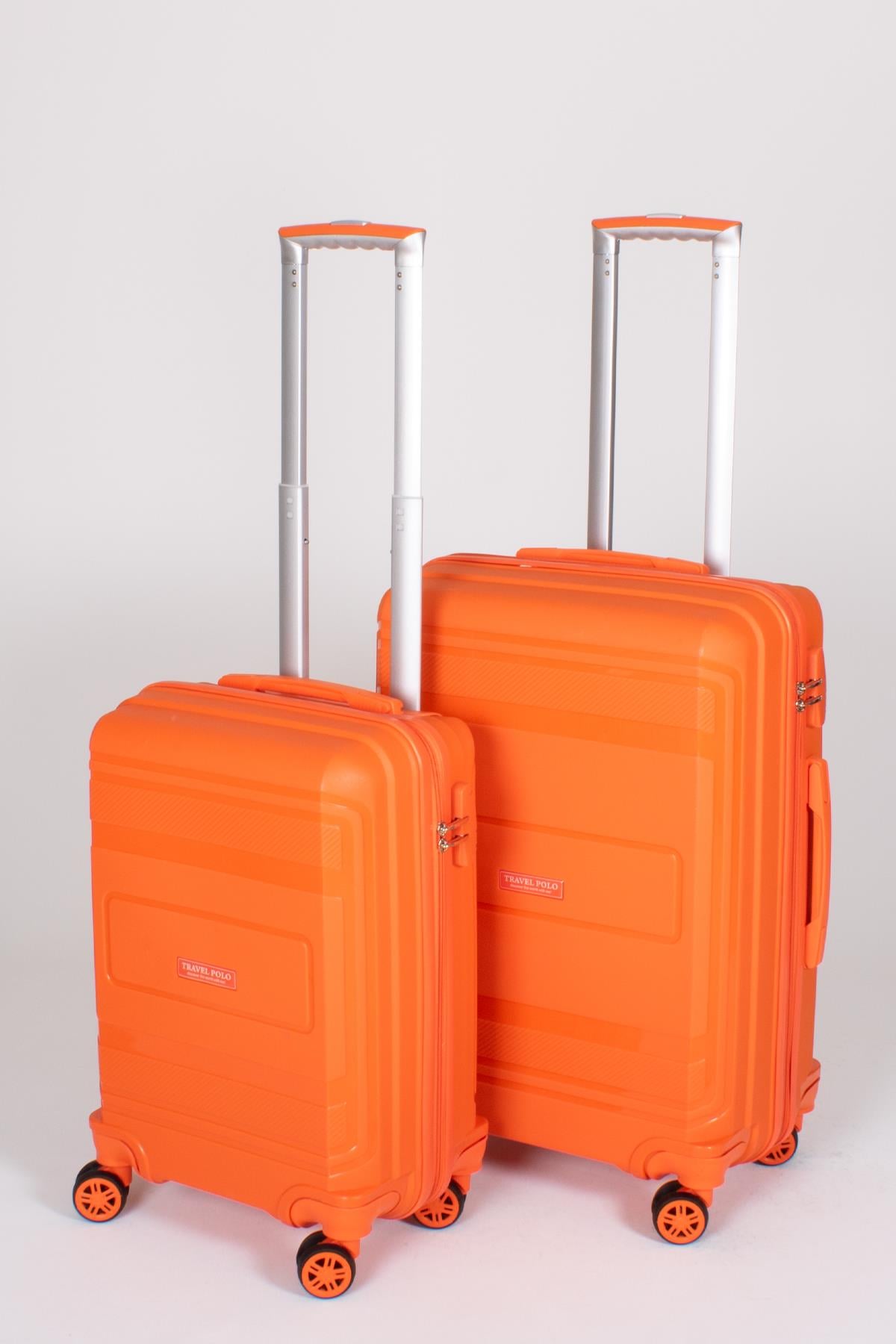Travel Polo 2'li Valiz Seti (Küçük Orta) Kırılmaz Oranj Turuncu 1017