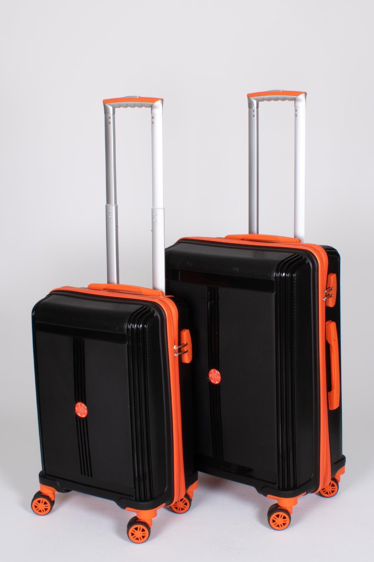 Travel Polo 2'li Valiz Seti (Küçük Orta) Kırılmaz Siyah Oranj Turuncu 1018