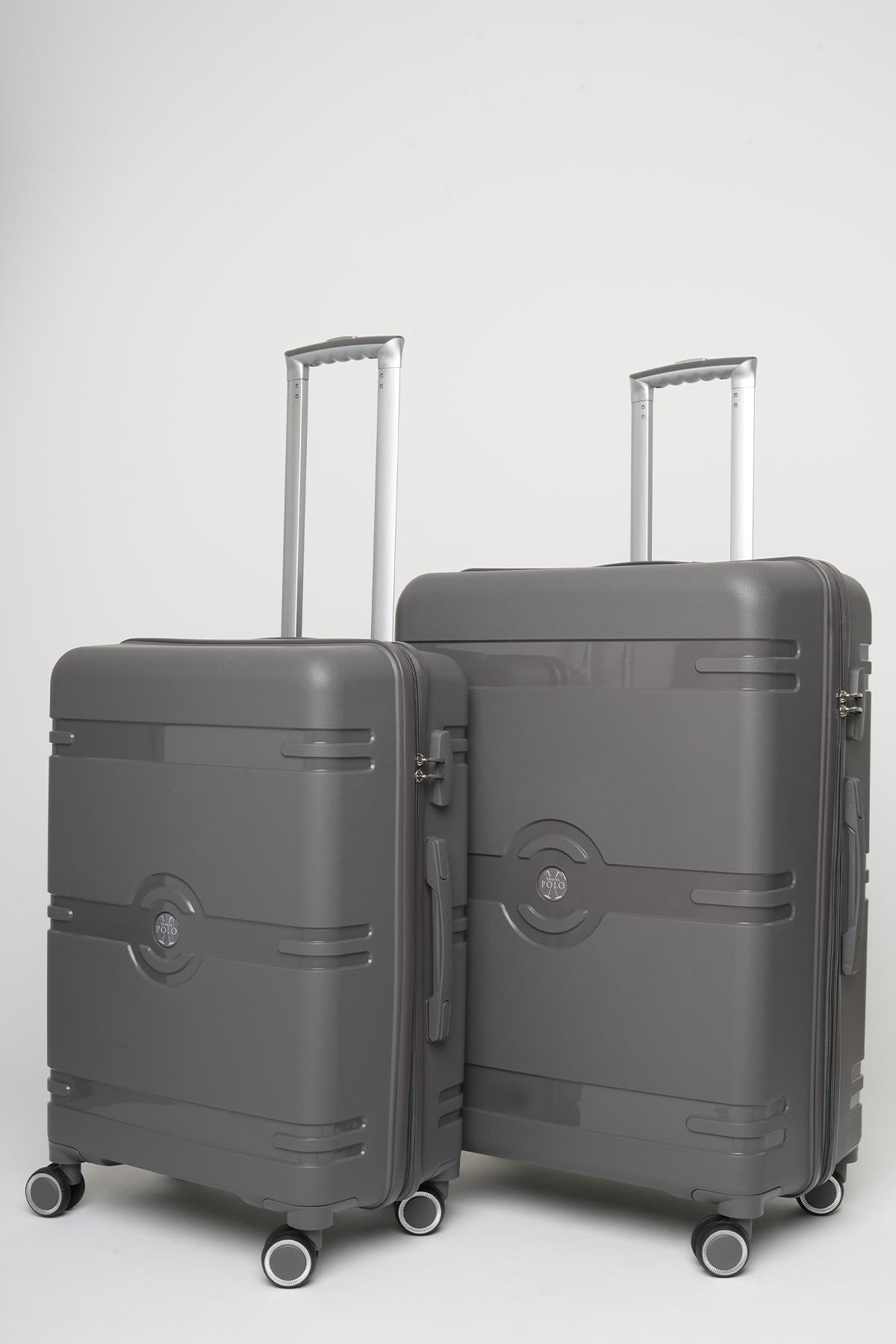 Travel Polo 2'li Valiz Seti (Orta Büyük) Kırılmaz Füme 1015