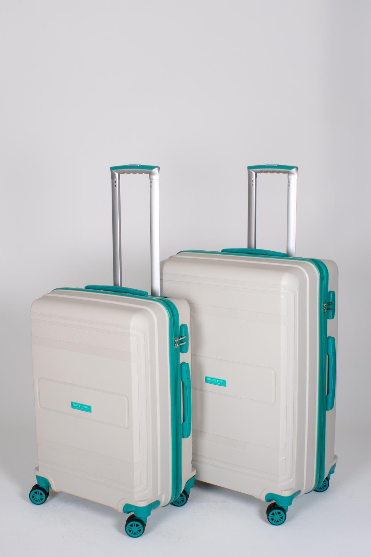 Travel Polo 2'li Valiz Seti (Orta Büyük) Kırılmaz Krem Cam Göbeği 1017