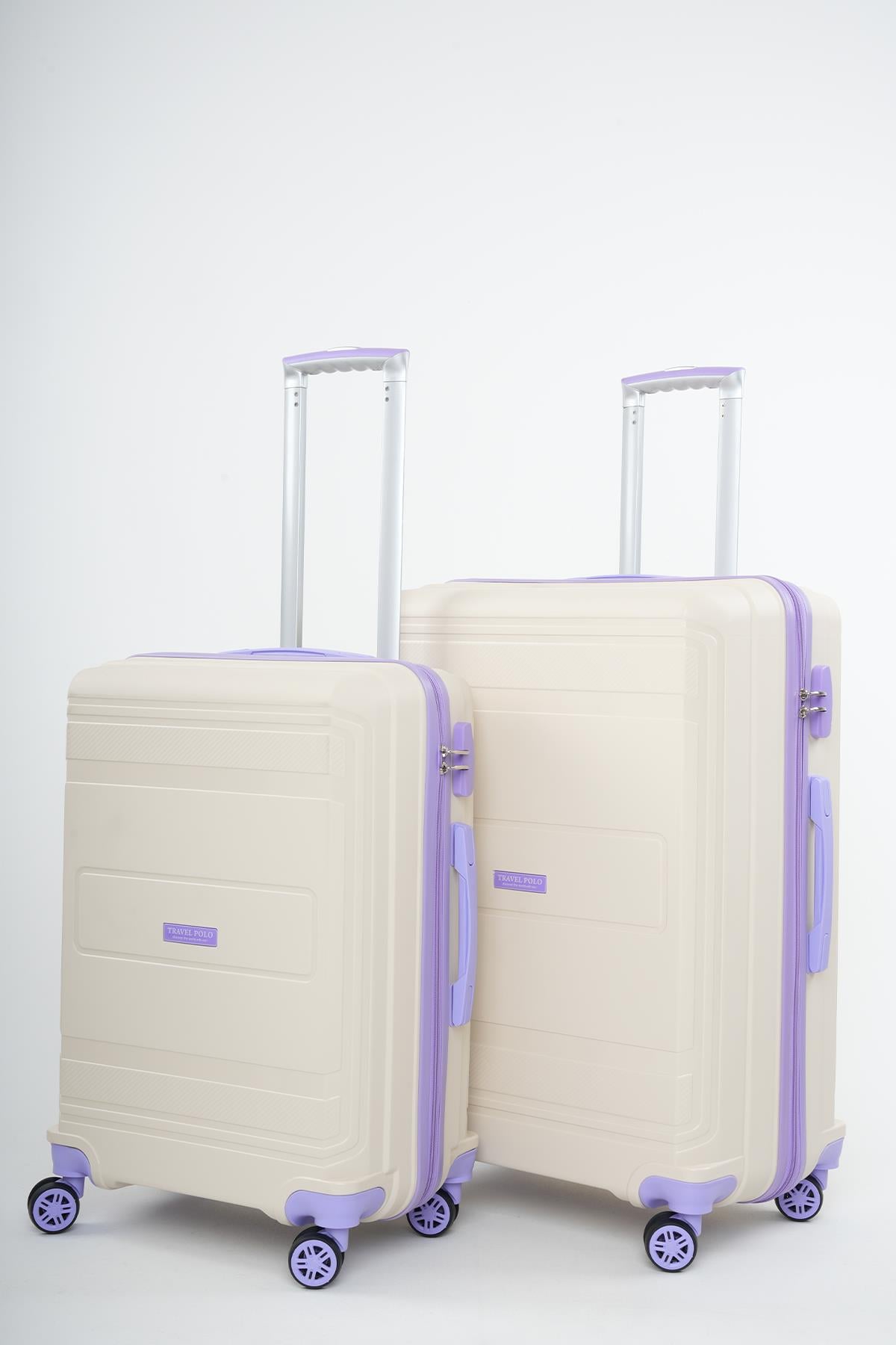 Travel Polo 2'li Valiz Seti (Orta Büyük) Kırılmaz Krem Lila 1017