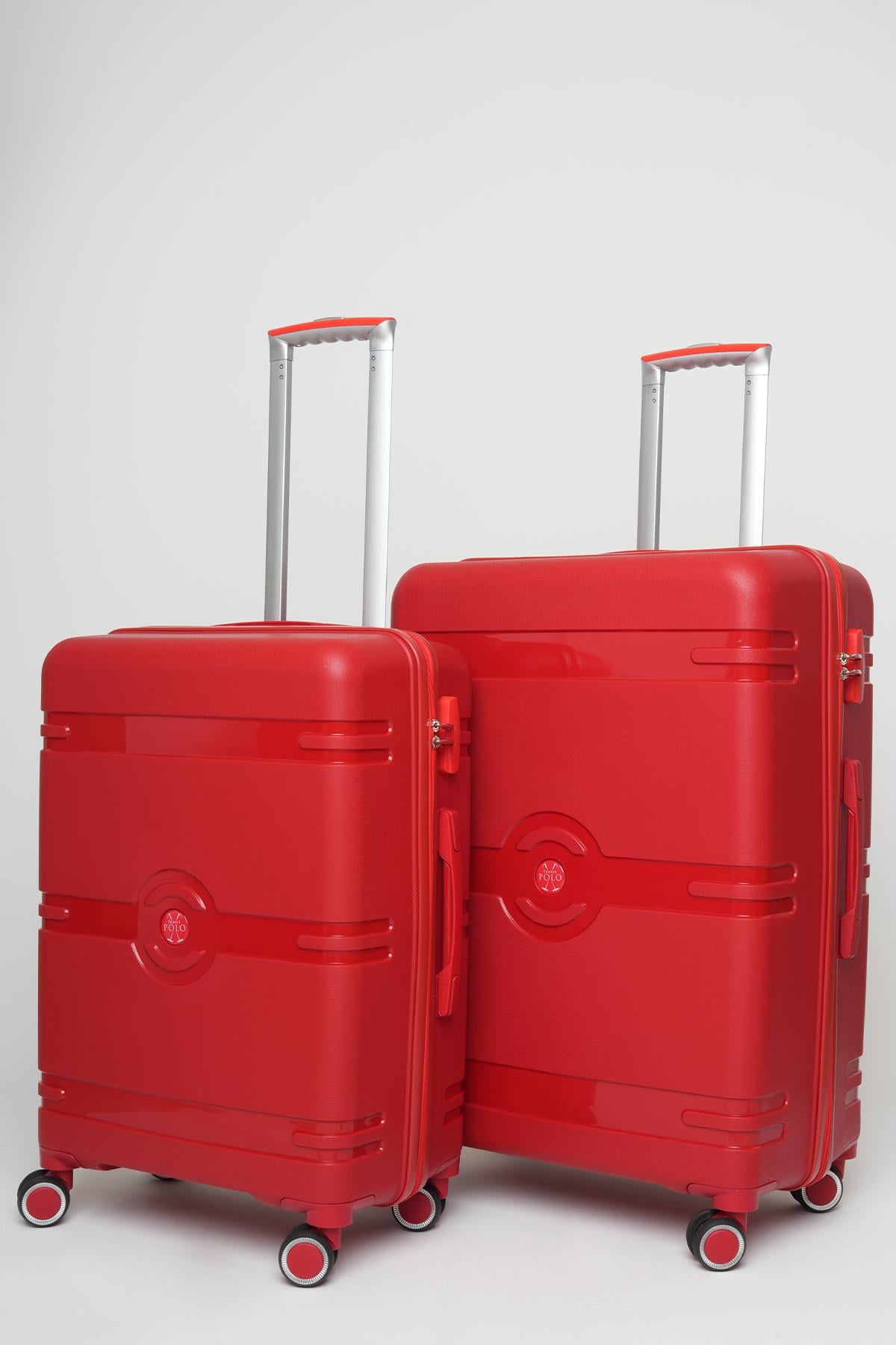 Travel Polo 2'li Valiz Seti (Orta Büyük) Kırılmaz Kırmızı 1015