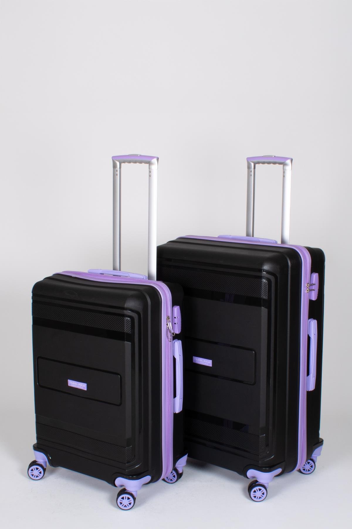 Travel Polo 2'li Valiz Seti (Orta Büyük) Kırılmaz Siyah Lila 1017