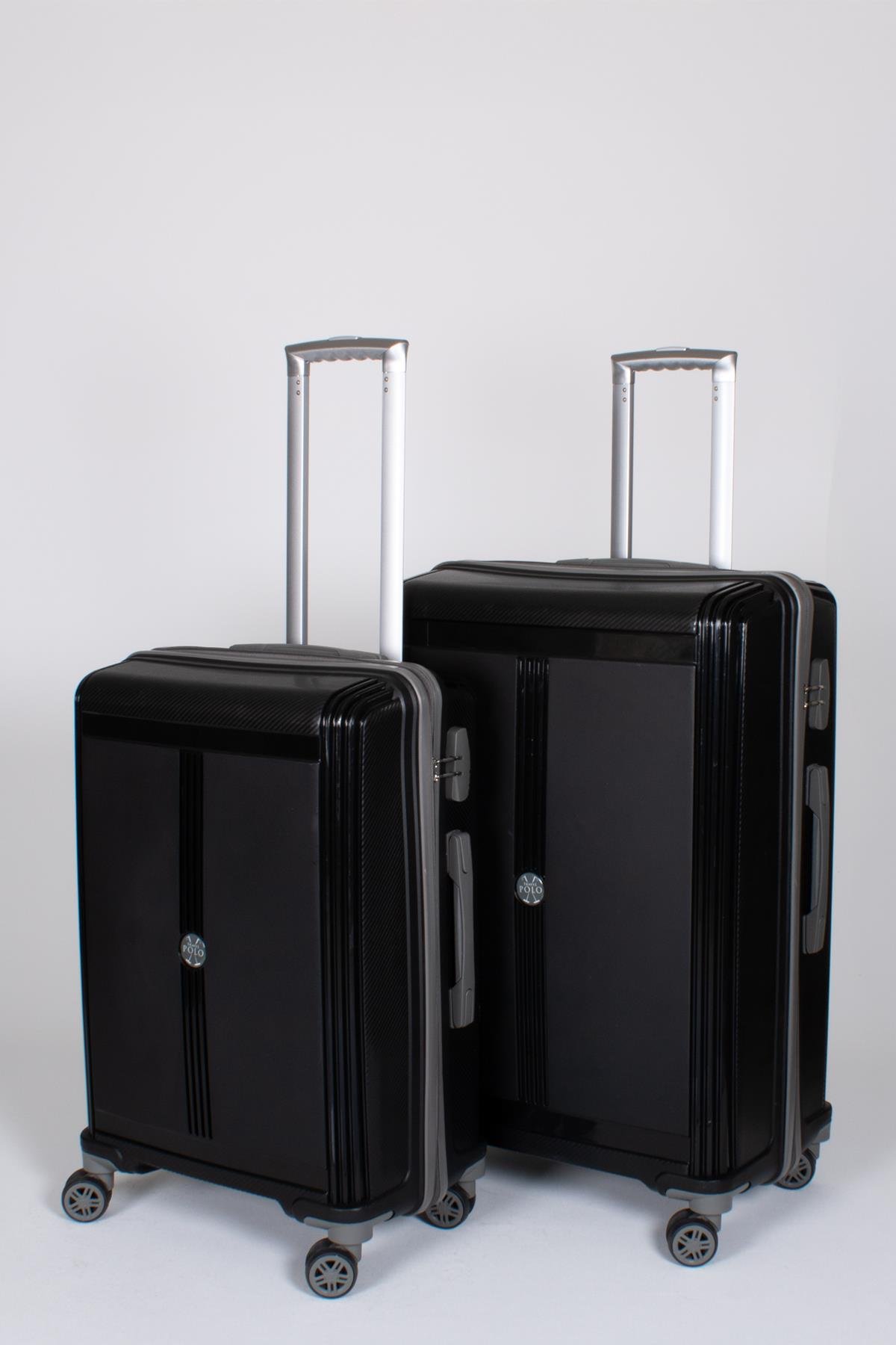 Travel Polo 2'li Valiz Seti (Orta Büyük) Kırılmaz Siyah Gri 1018