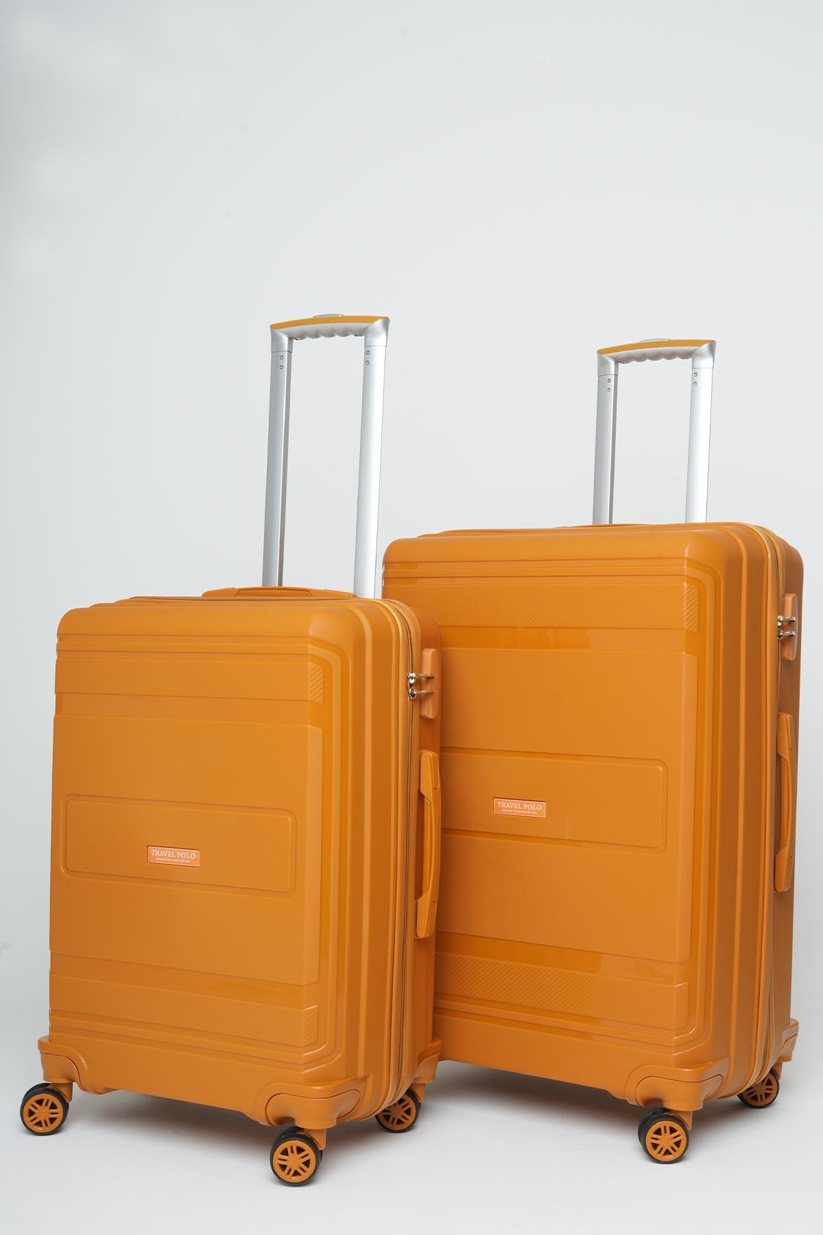 Travel Polo 2'li Valiz Seti (Orta Büyük) Kırılmaz Turuncu 1017