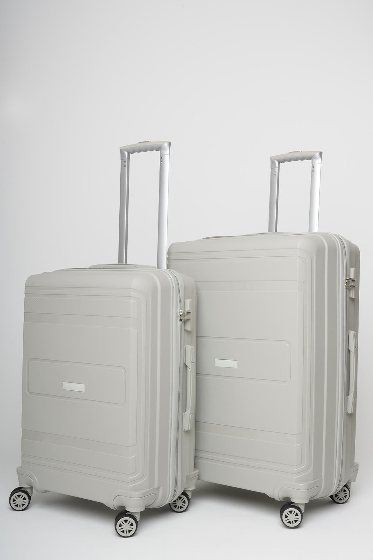 Travel Polo 2'li Valiz Seti (Orta Büyük) Kırılmaz Açık Gri 1017