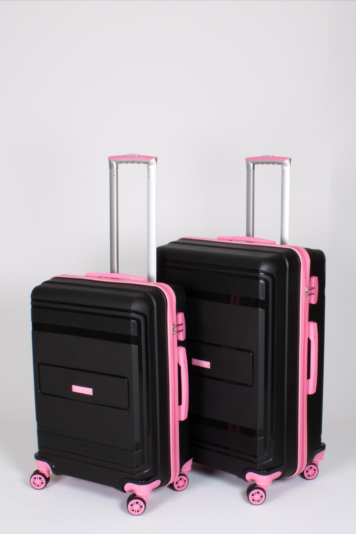 Travel Polo 2'li Valiz Seti (Orta Büyük) Kırılmaz Siyah Fuşya 1017