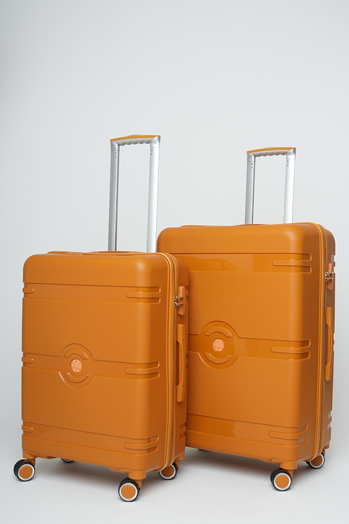 Travel Polo 2'li Valiz Seti (Orta Büyük) Kırılmaz Turuncu 1015
