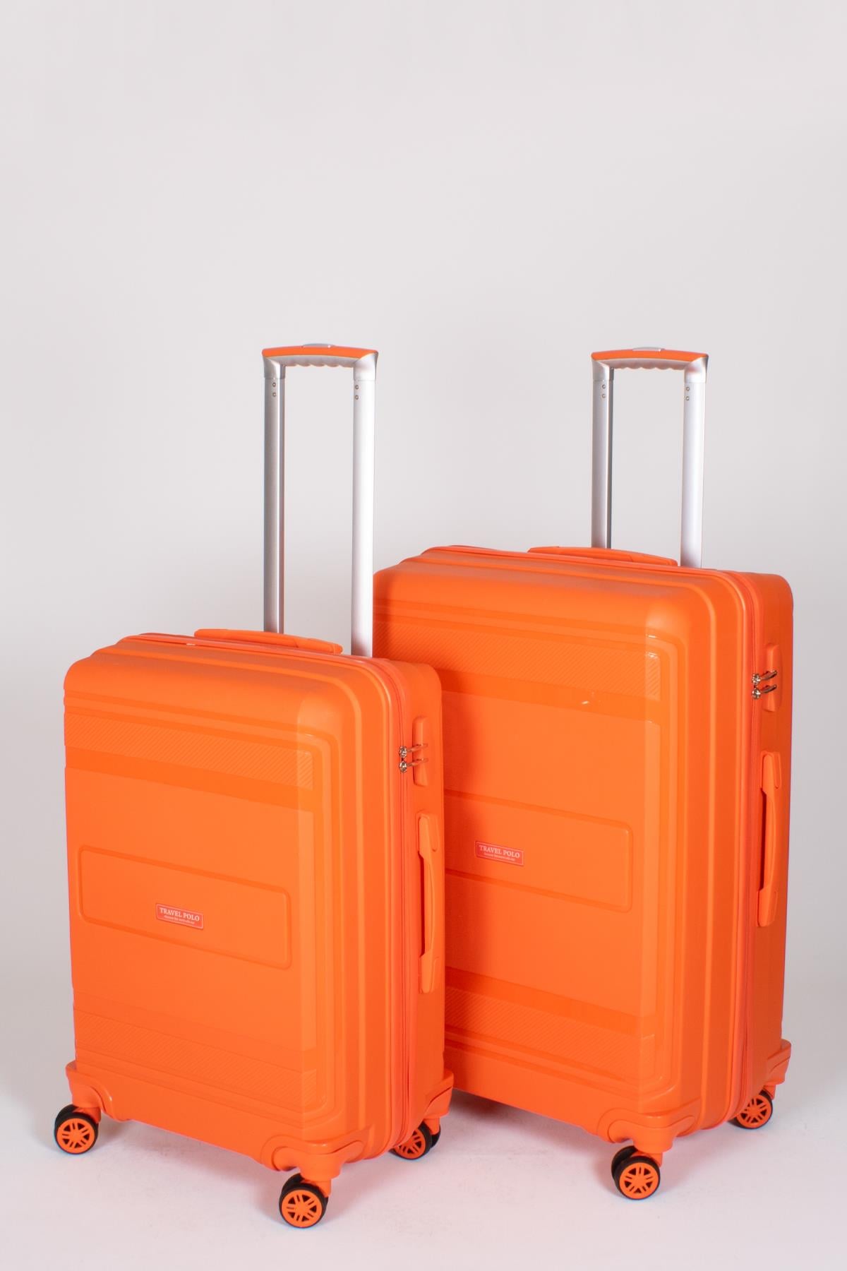 Travel Polo 2'li Valiz Seti (Orta Büyük) Kırılmaz Oranj Turuncu 1017