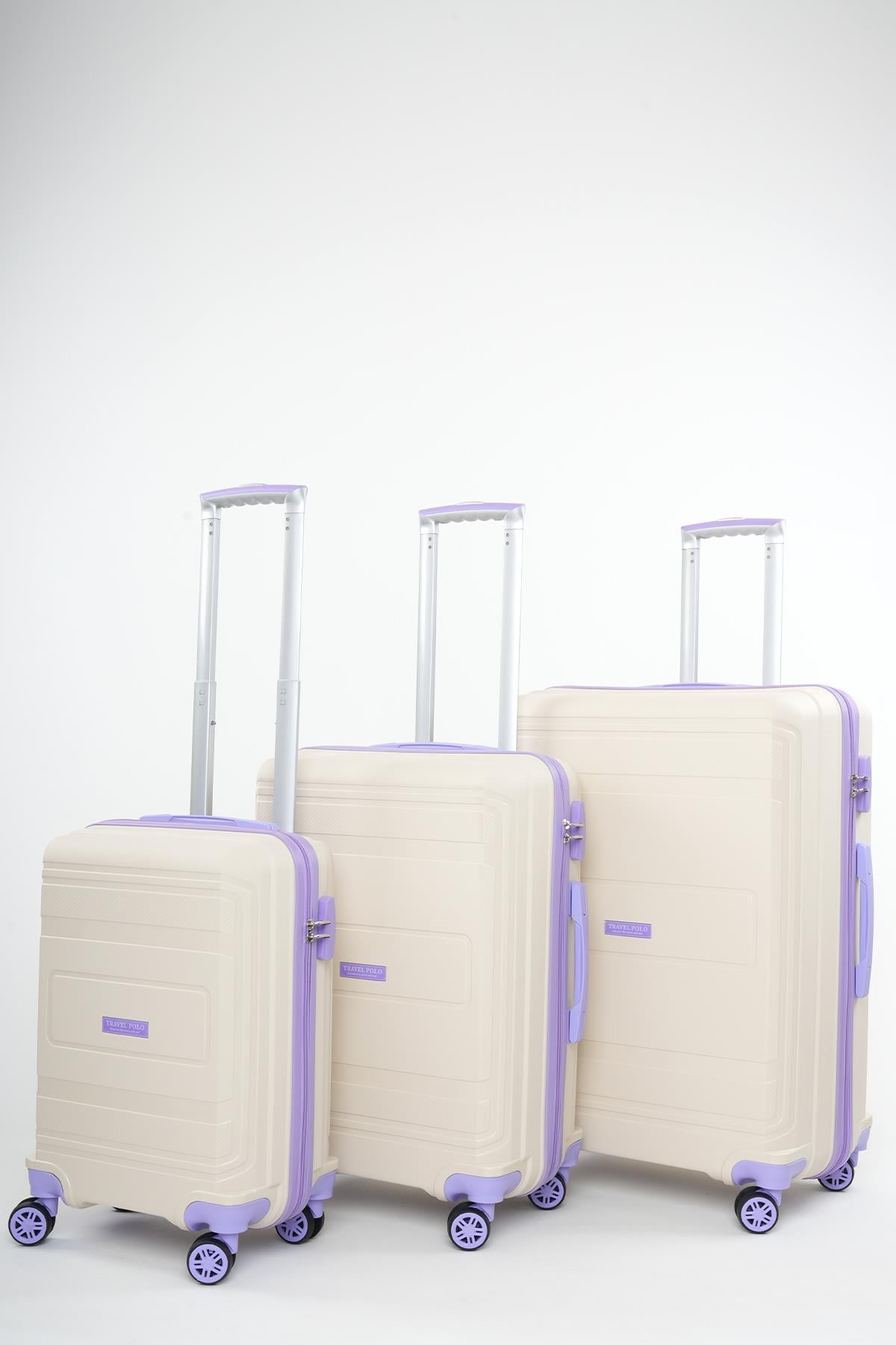Travel Polo 3'lü Valiz Seti Kırılmaz Krem Lila 1017
