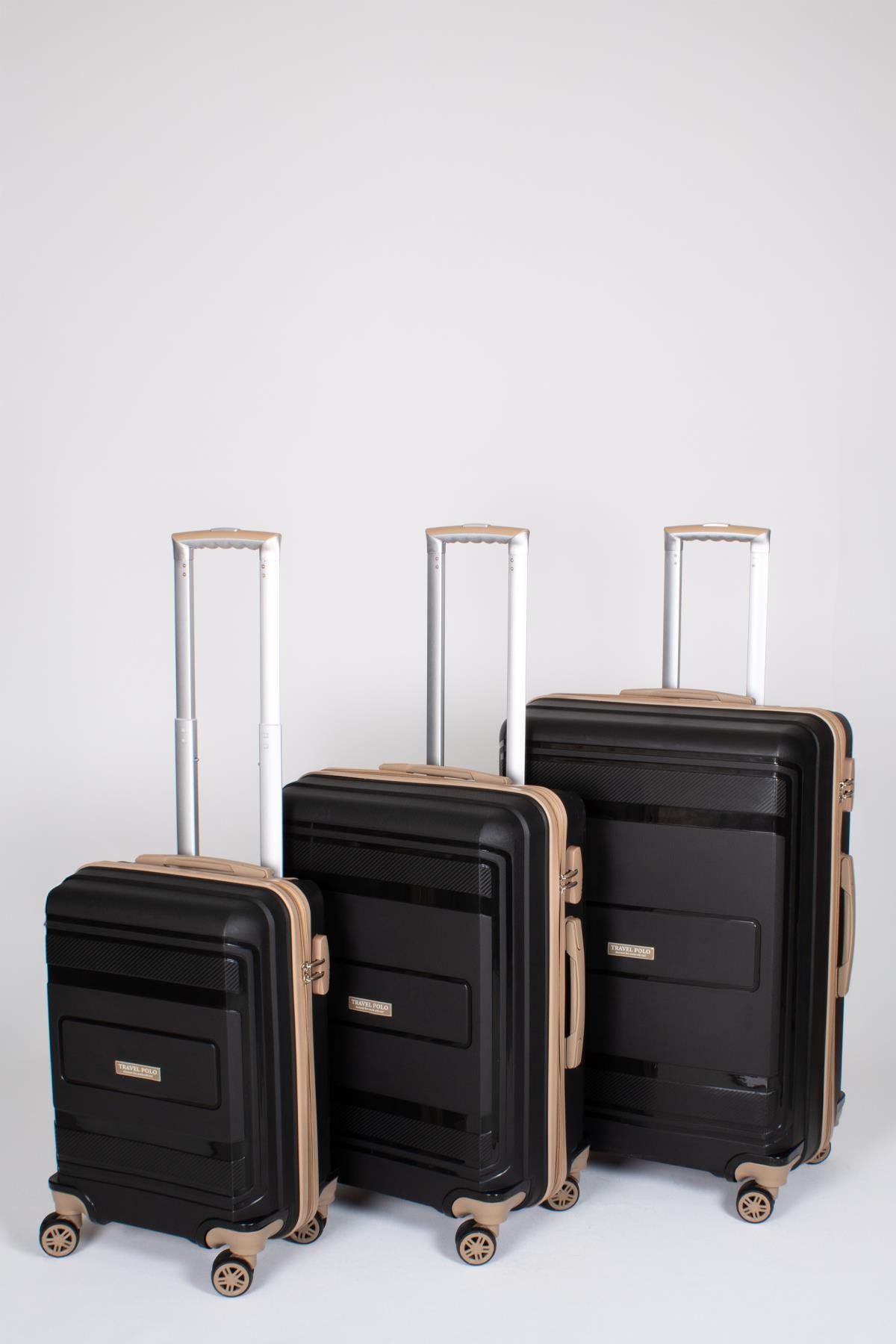 Travel Polo 3'lü Valiz Seti Kırılmaz Siyah Gold 1017