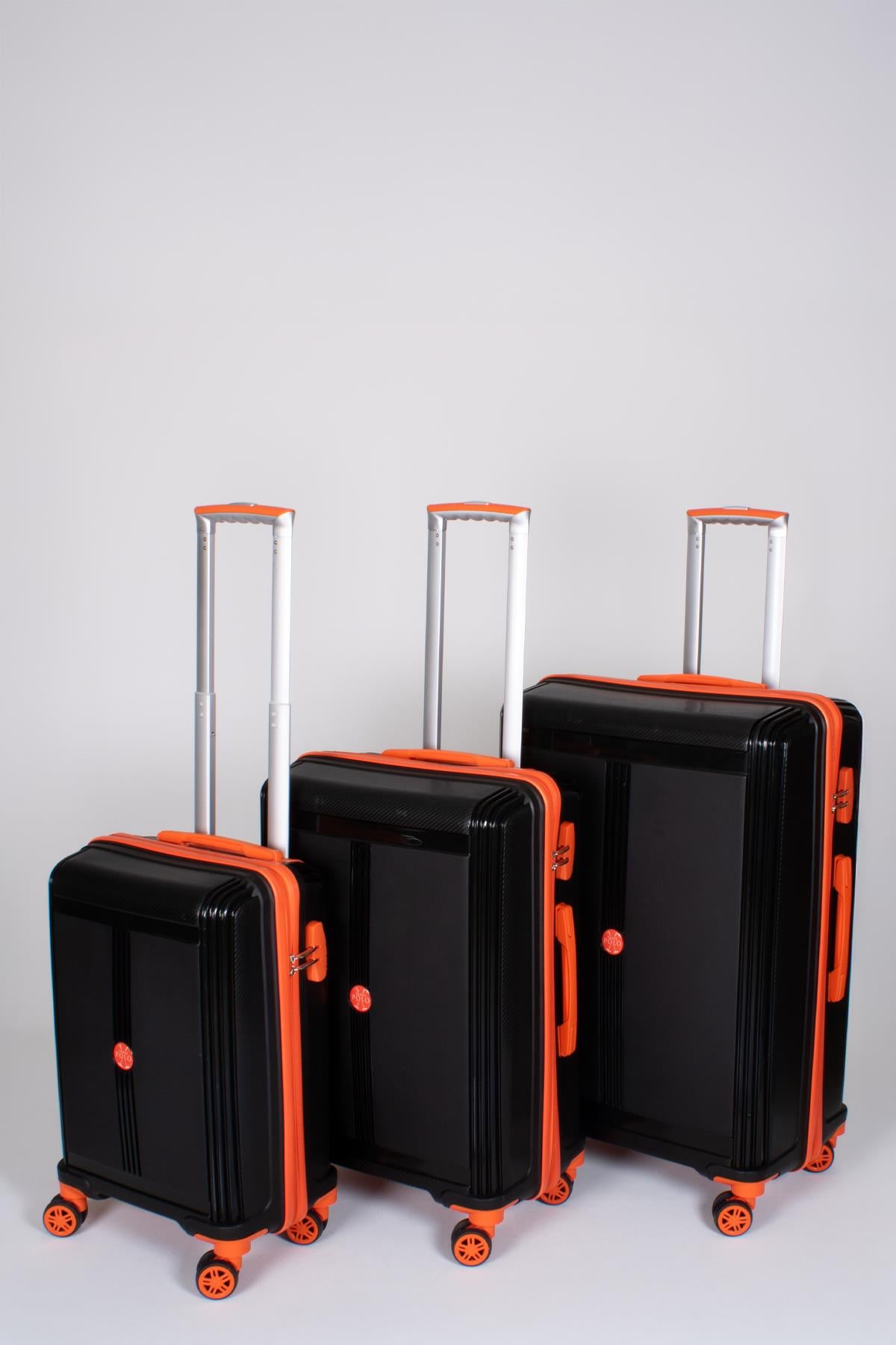 Travel Polo 3'lü Valiz Seti Kırılmaz Siyah Oranj Turuncu 1018