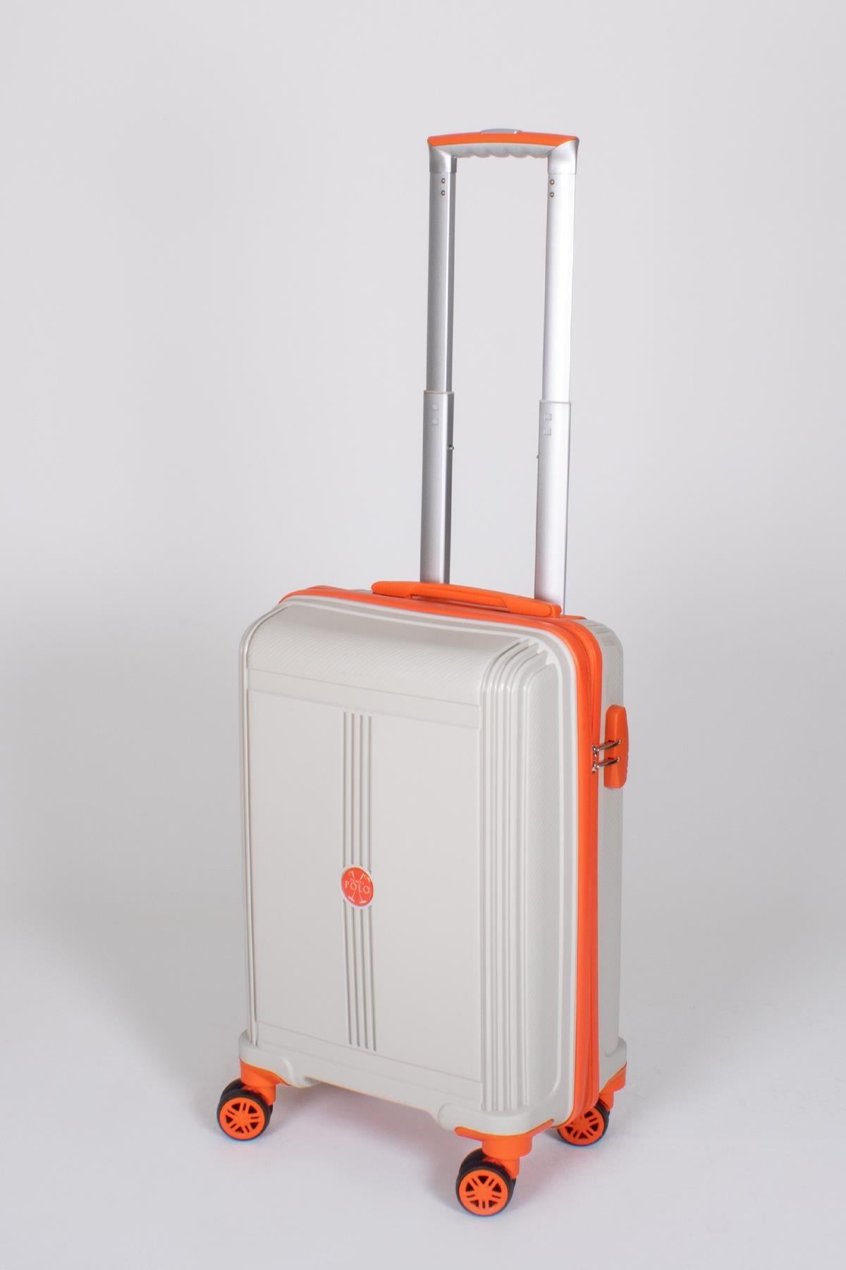 Travel Polo Küçük Boy Kırılmaz Valiz Krem Oranj Turuncu 1018