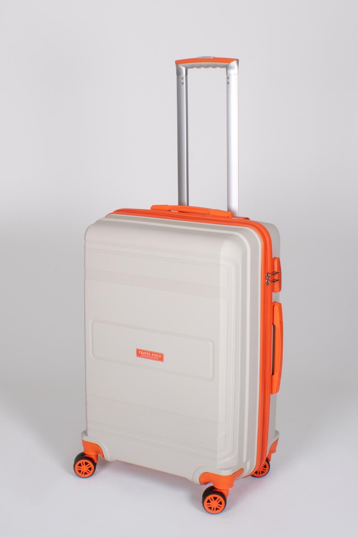 Travel Polo Orta Boy Kırılmaz Valiz Krem Oranj Turuncu 1017
