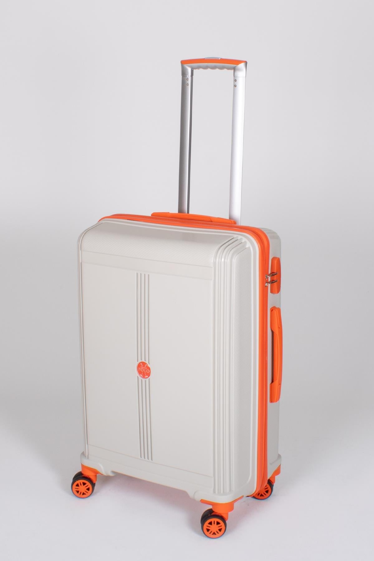 Travel Polo Orta Boy Kırılmaz Valiz Krem Oranj Turuncu 1018