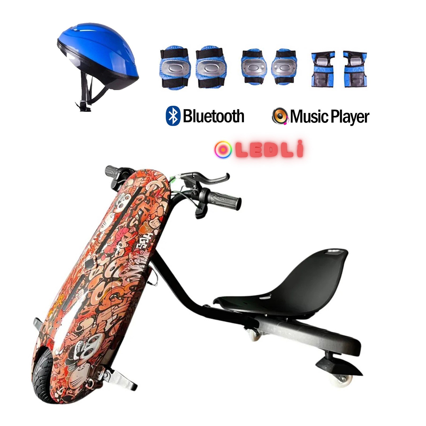 Citymate Drift Car Elektrikli Kaykay Bluetooth Dirift Kar Hoverboard Scooter + Koruma Ekipmanı D34