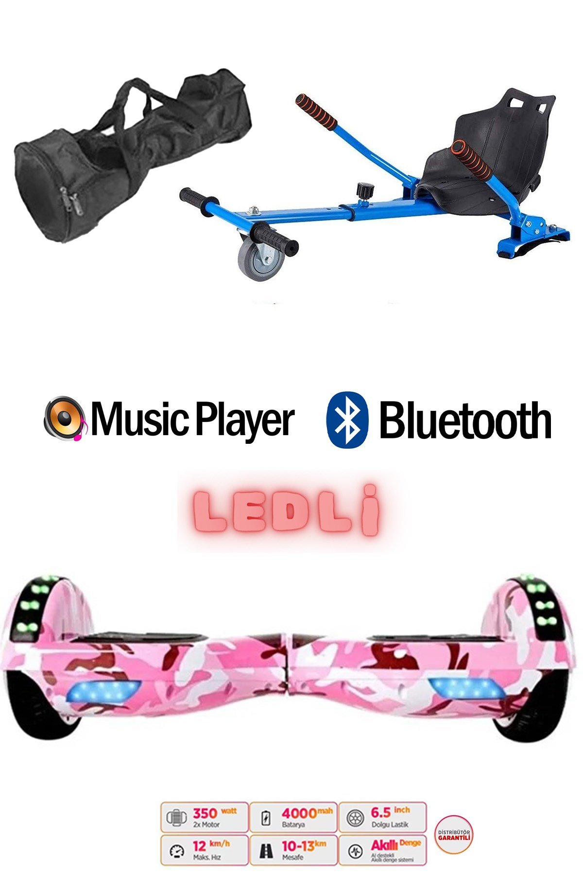 Citymate Elektrikli Kaykay Akıllı Denge Hoverboard + HoverKart + Çanta FULL LEDLİ EXTREM PAKET D05