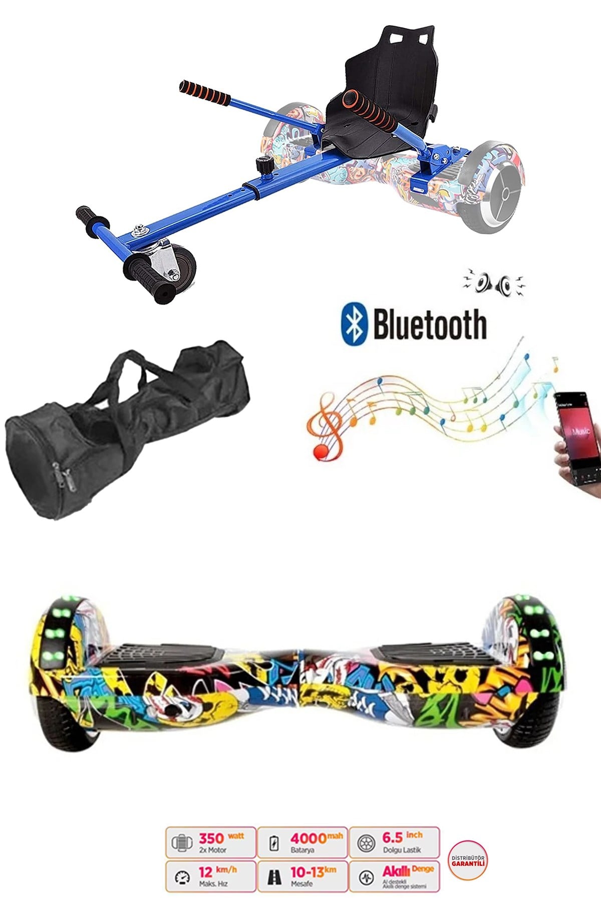 Citymate Elektrikli Kaykay Akıllı Denge Hoverboard + HoverKart + Çanta FULL LEDLİ EXTREM PAKET D01