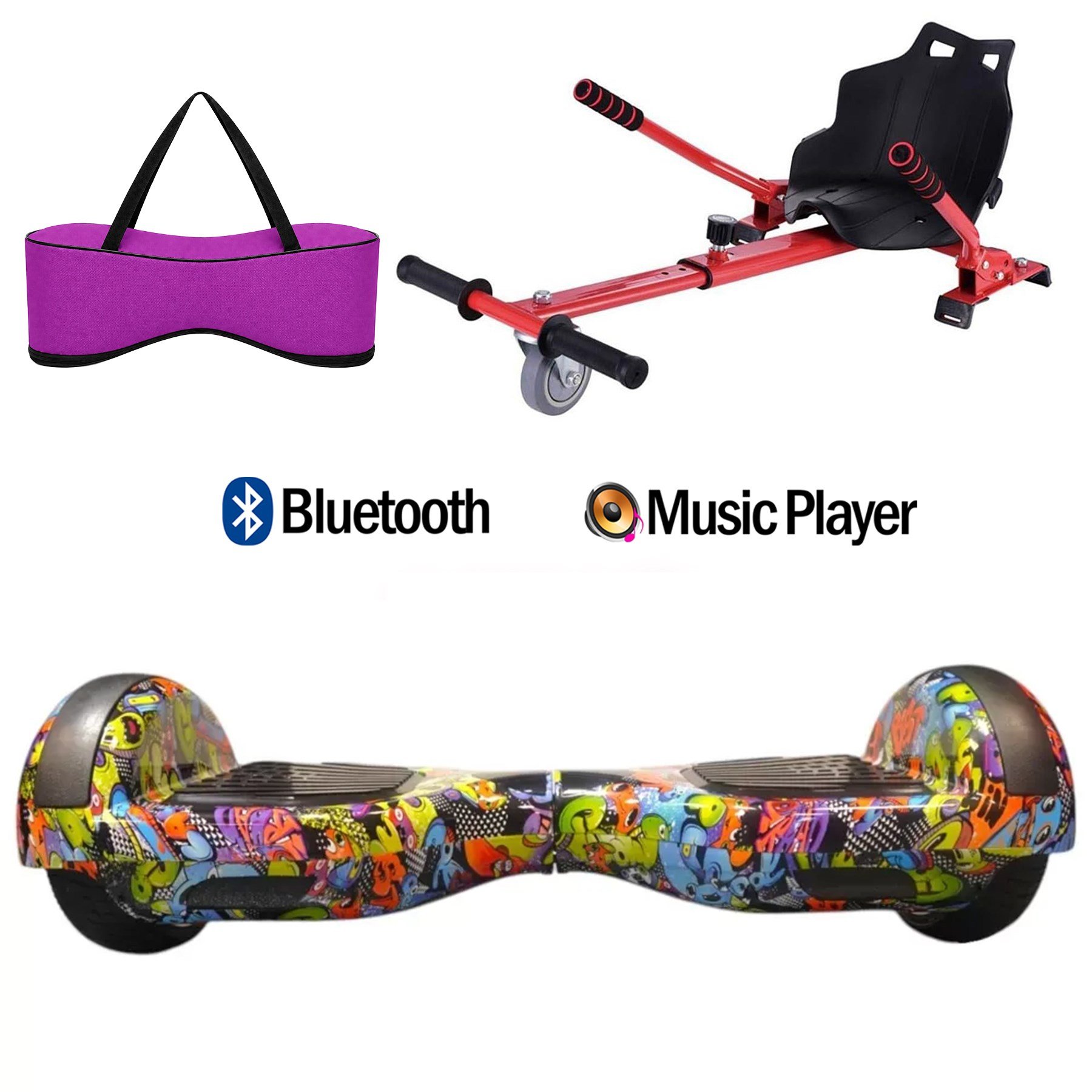Citymate Elektrikli Kaykay Hoverboard Akıllı Denge 6.5 Inch + HoverKart + Çanta EXTREM PAKET D22 Fuşya