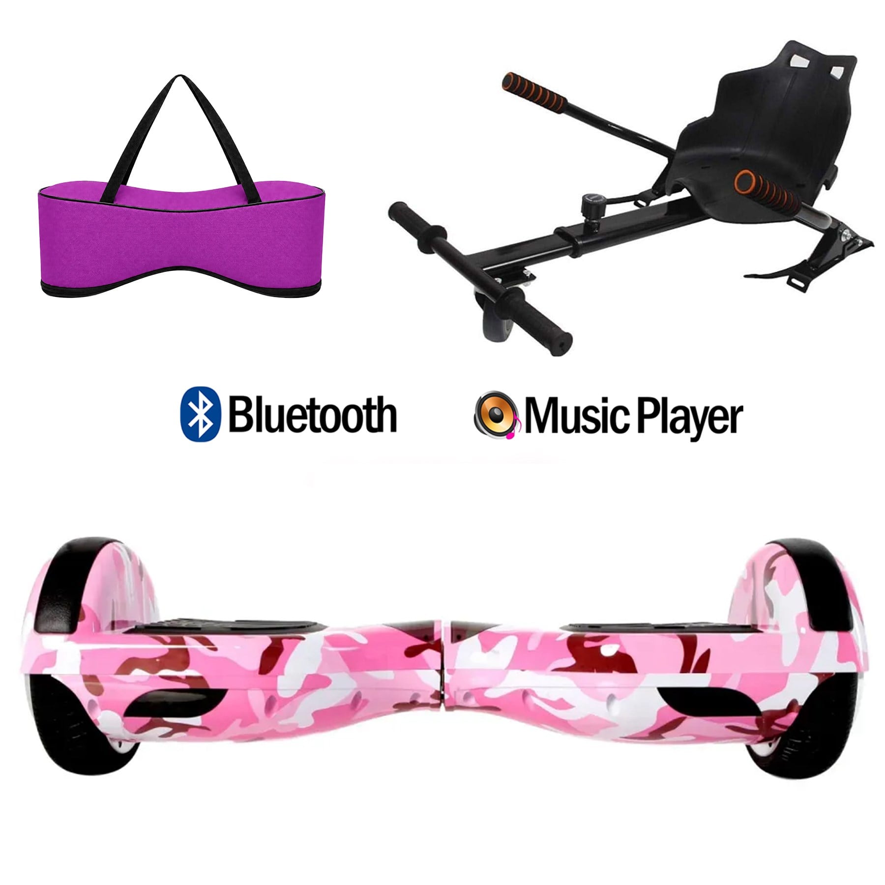 Citymate Elektrikli Kaykay Hoverboard Akıllı Denge 6.5 Inch + HoverKart + Çanta EXTREM PAKET D05 Fuşya