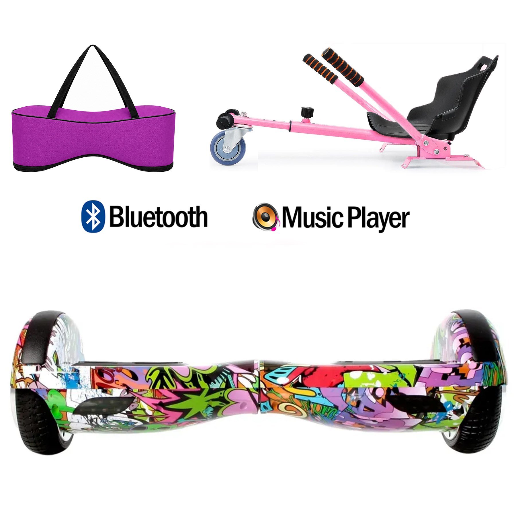 Citymate Elektrikli Kaykay Hoverboard Akıllı Denge 6.5 Inch + HoverKart + Çanta EXTREM PAKET D04 Fuşya