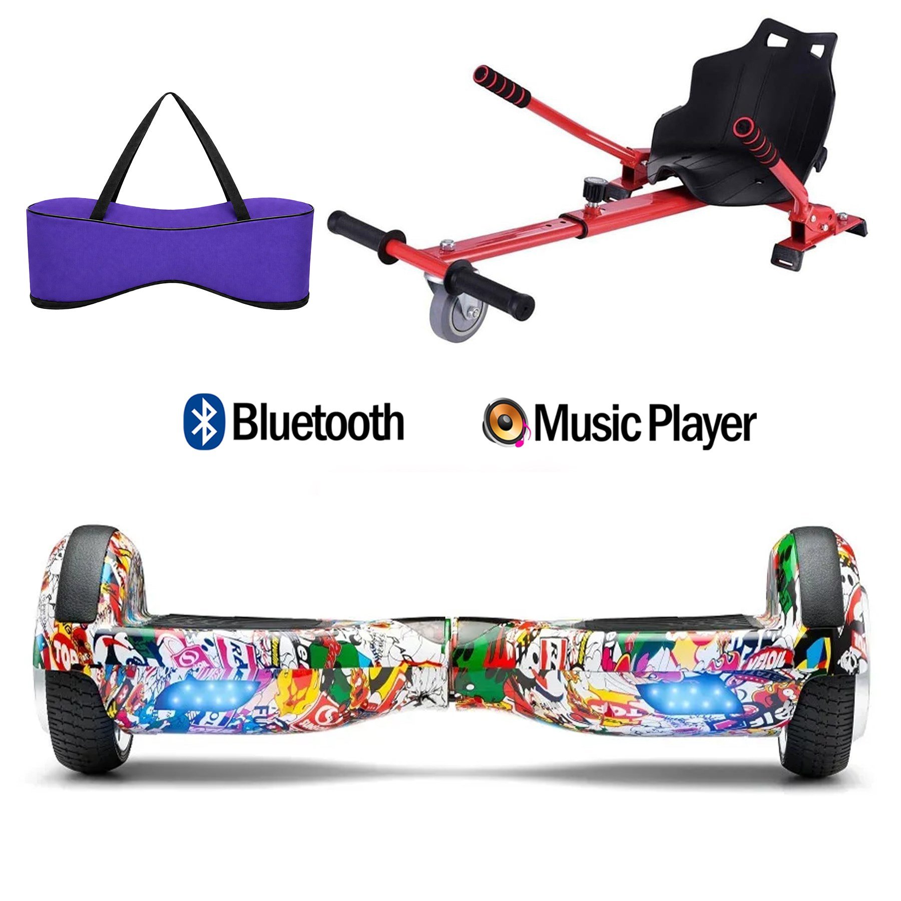 Citymate Elektrikli Kaykay Hoverboard Akıllı Denge 6.5 Inch + HoverKart + Çanta EXTREM PAKET D19 Mor