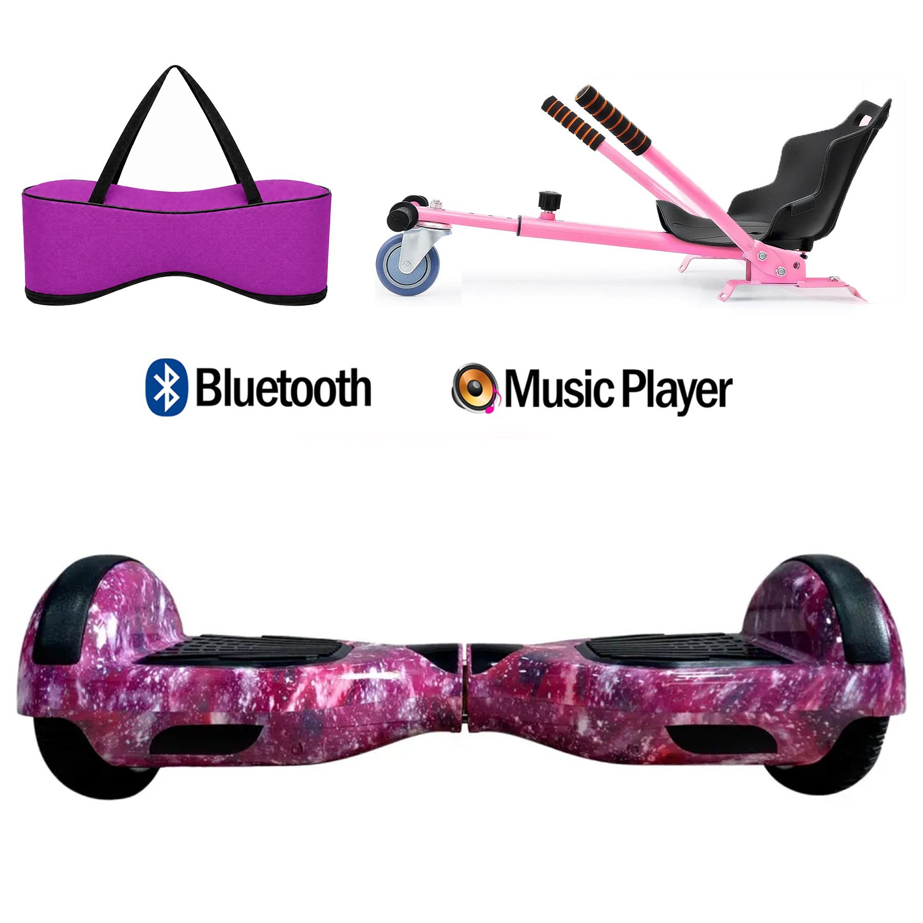 Citymate Elektrikli Kaykay Hoverboard Akıllı Denge 6.5 Inch + HoverKart + Çanta EXTREM PAKET D013 Fuşya