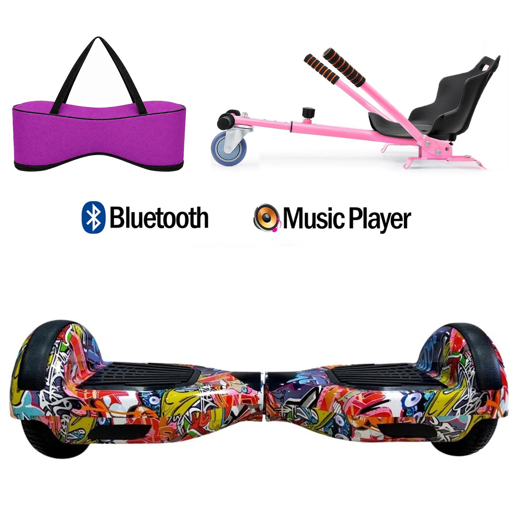 Citymate Elektrikli Kaykay Hoverboard Akıllı Denge 6.5 Inch + HoverKart + Çanta EXTREM PAKET D011 Fuşya