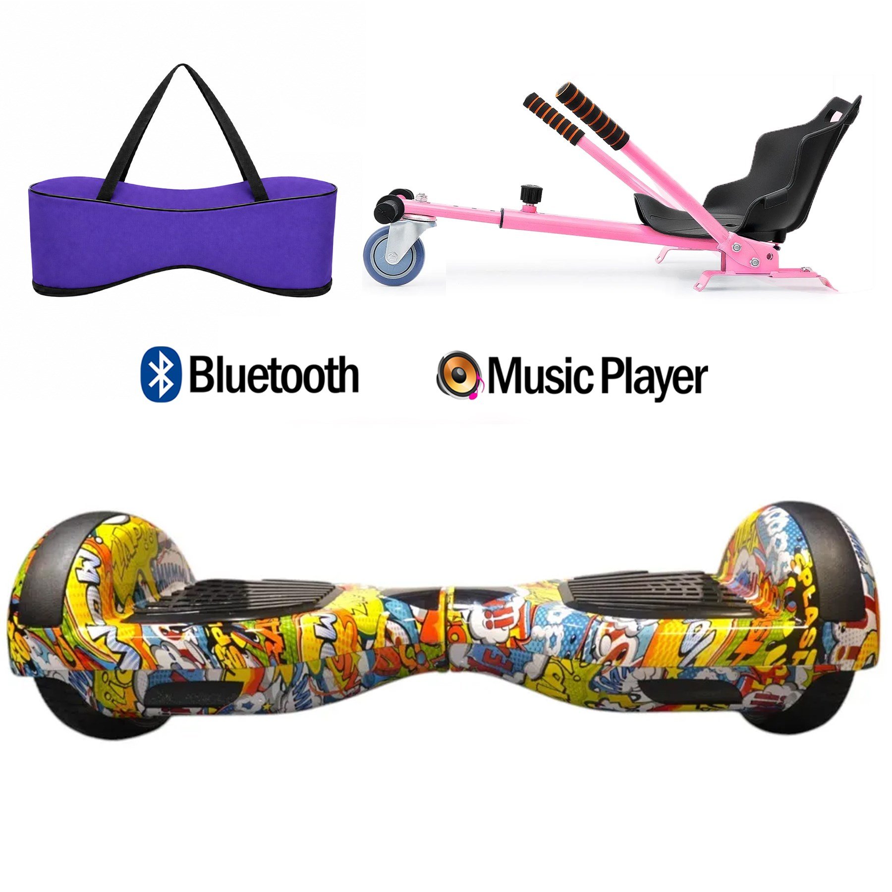 Citymate Elektrikli Kaykay Hoverboard Akıllı Denge 6.5 Inch + HoverKart + Çanta EXTREM PAKET D025 Mor