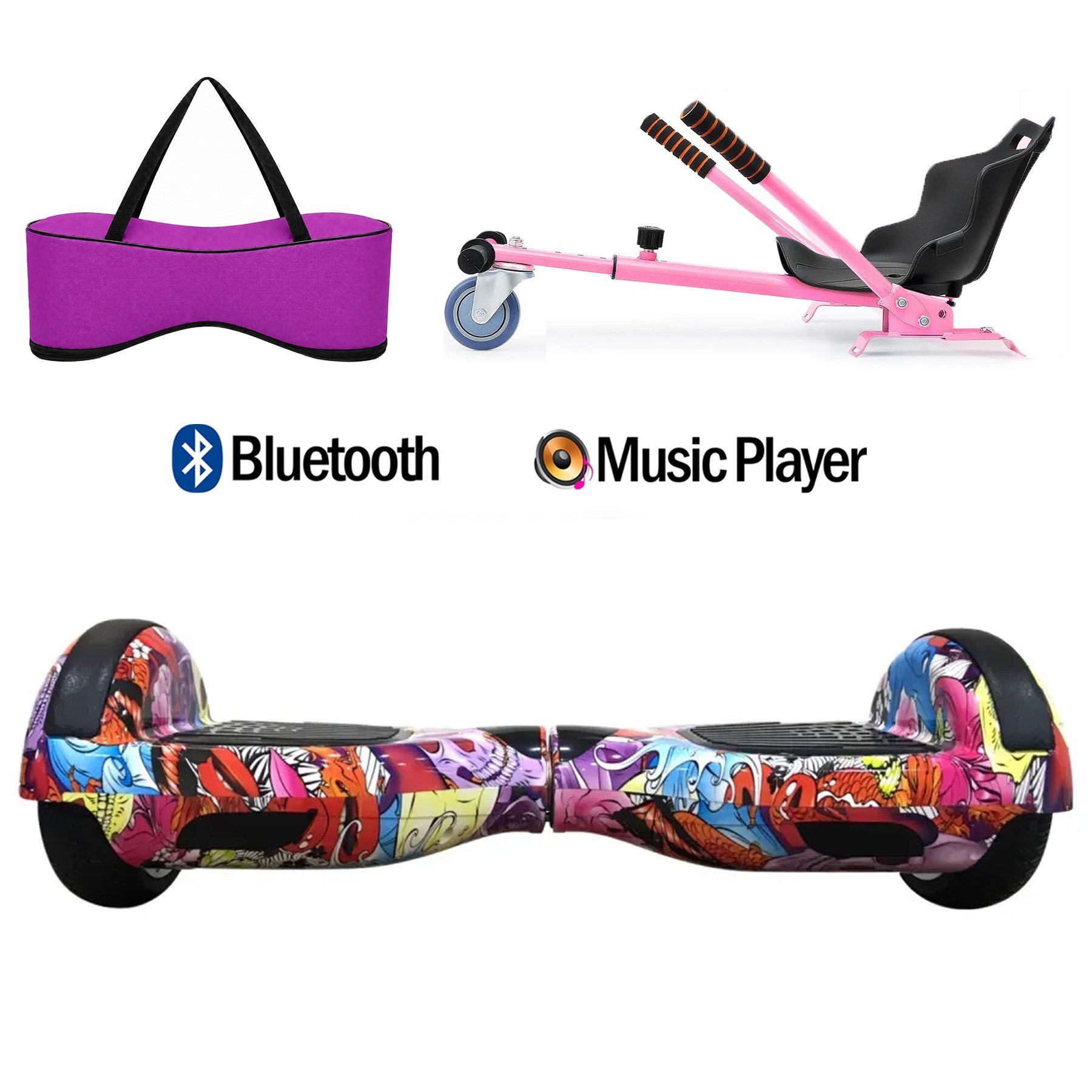 Citymate Elektrikli Kaykay Hoverboard Akıllı Denge 6.5 Inch + HoverKart + Çanta EXTREM PAKET D016 Fuşya