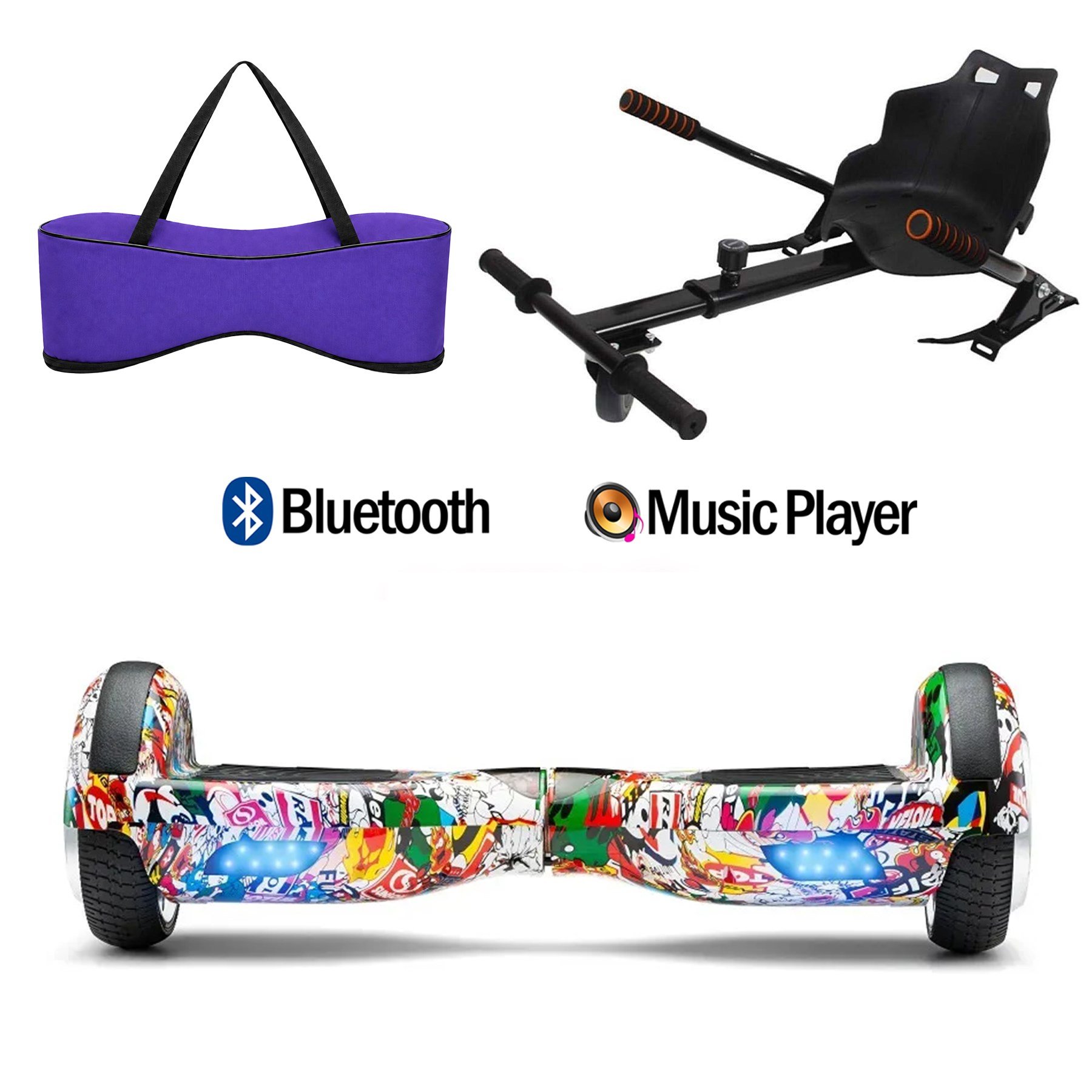 Citymate Elektrikli Kaykay Hoverboard Akıllı Denge 6.5 Inch + HoverKart + Çanta EXTREM PAKET D19 Mor
