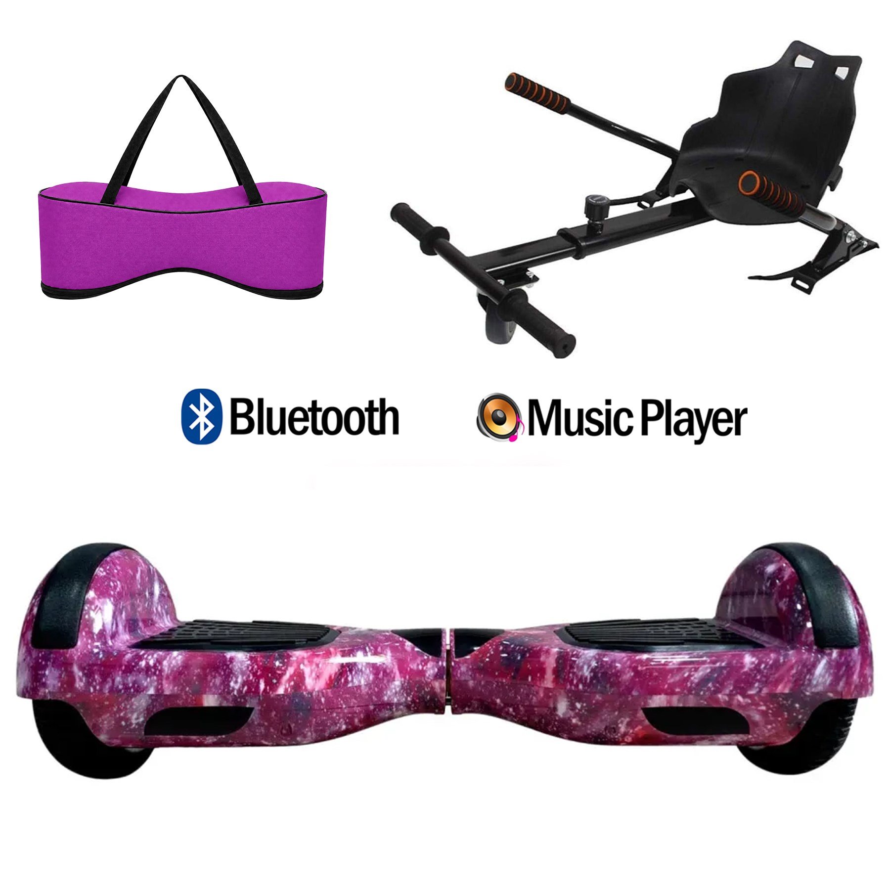 Citymate Elektrikli Kaykay Hoverboard Akıllı Denge 6.5 Inch + HoverKart + Çanta EXTREM PAKET D13 Fuşya