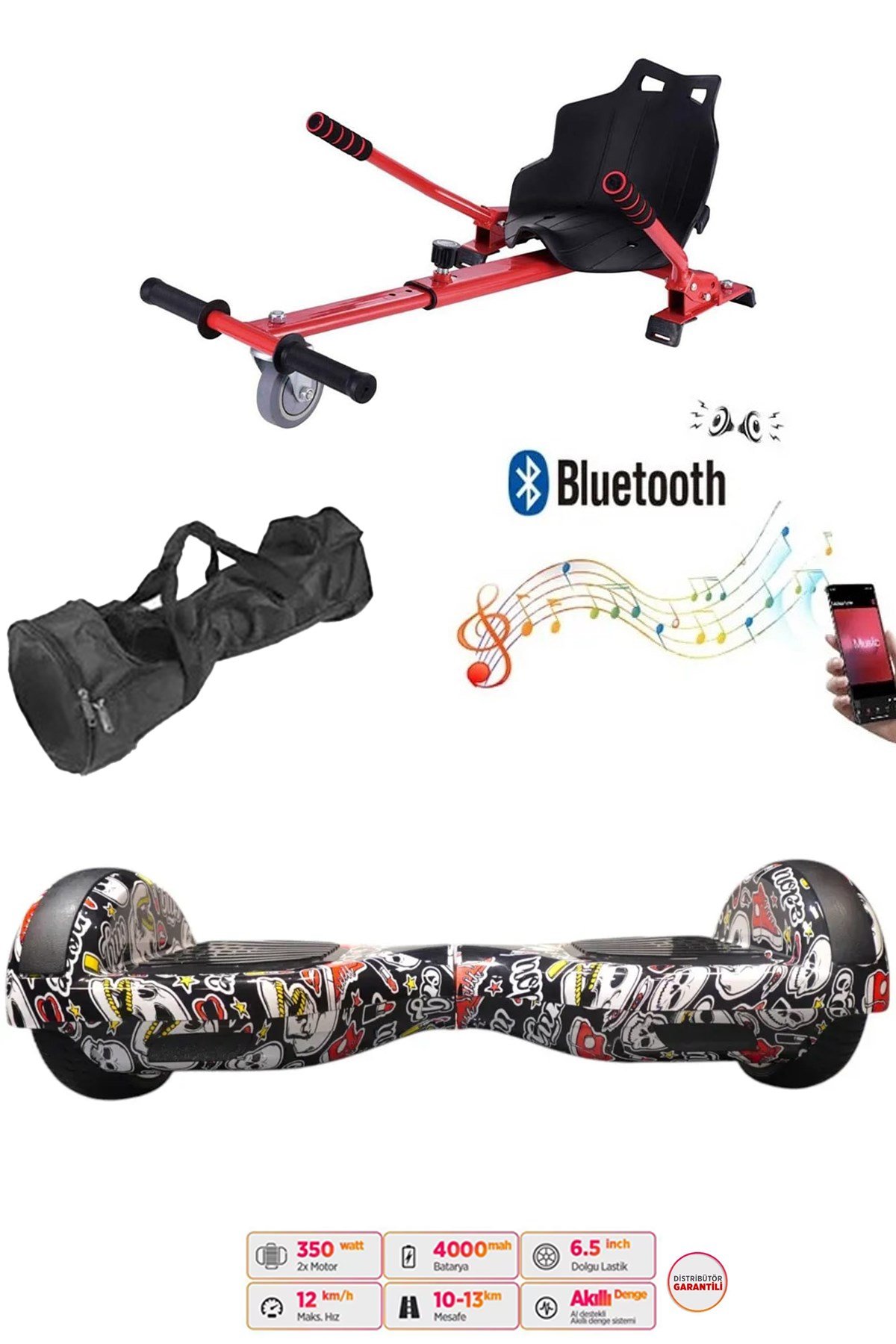 Citymate Elektrikli Kaykay Hoverboard Akıllı Denge 6.5 Inch + HoverKart + Çanta EXTREM PAKET D14