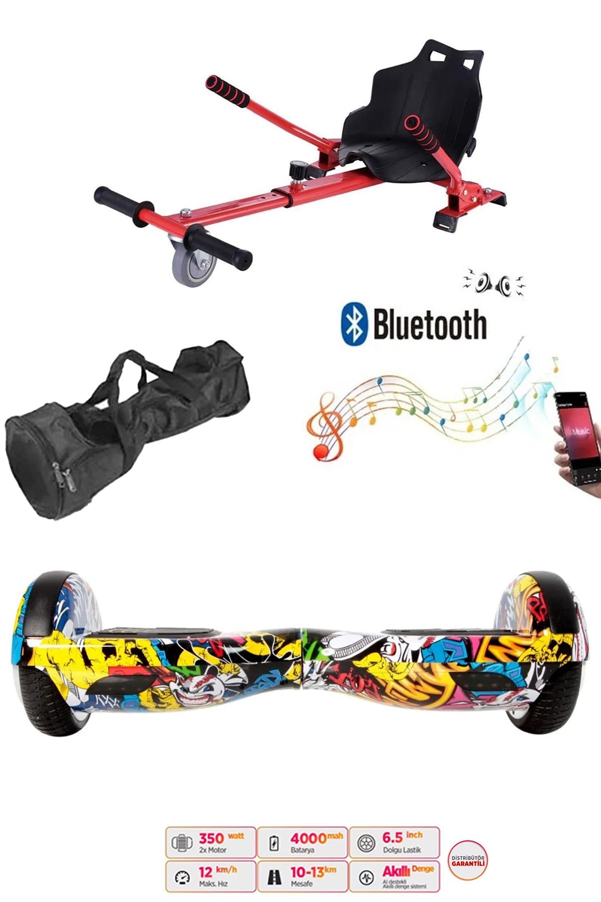 Citymate Elektrikli Kaykay Hoverboard Akıllı Denge 6.5 Inch + HoverKart + Çanta EXTREM PAKET D01
