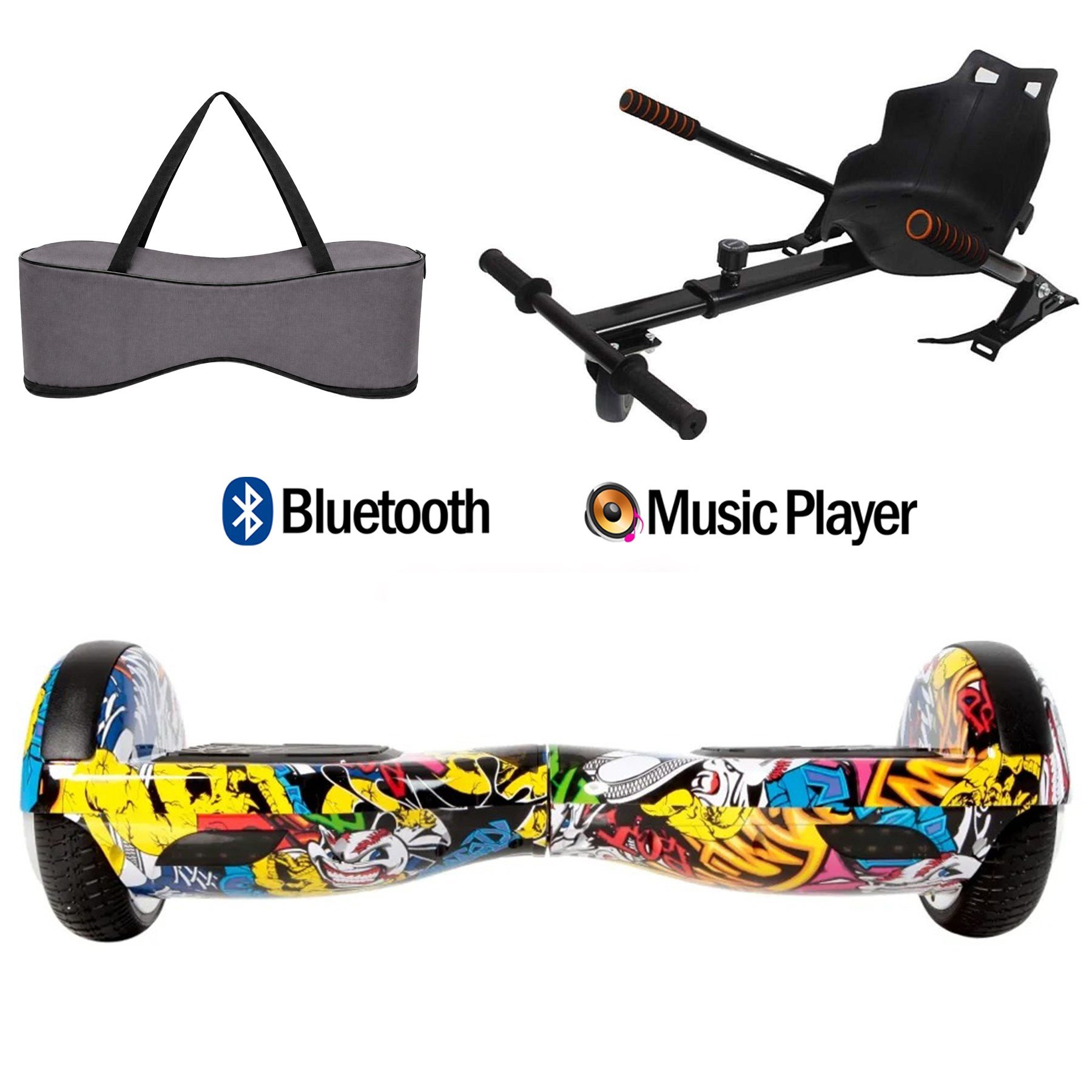 Citymate Elektrikli Kaykay Hoverboard Akıllı Denge 6.5 Inch + HoverKart + Çanta EXTREM PAKET D01 Gri